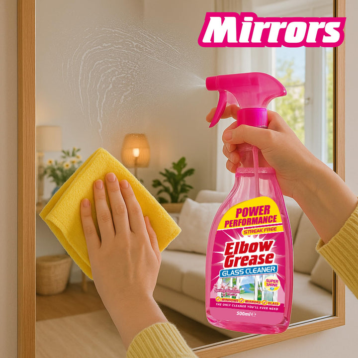 Elbow Grease Pink Glass Cleaner - 500ml Streak-Free Spray for Windows, Mirrors & Glass