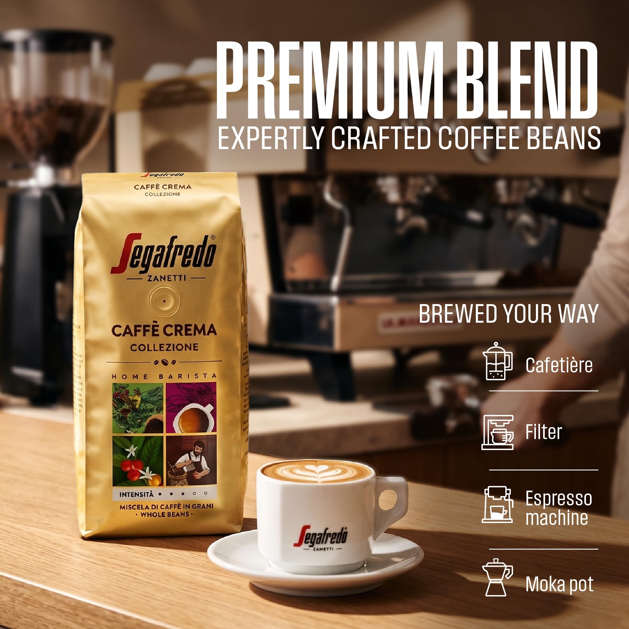 Segafredo Zanetti Caffè Crema Collezione Roasted Whole Coffee Beans 1kg Pack 6