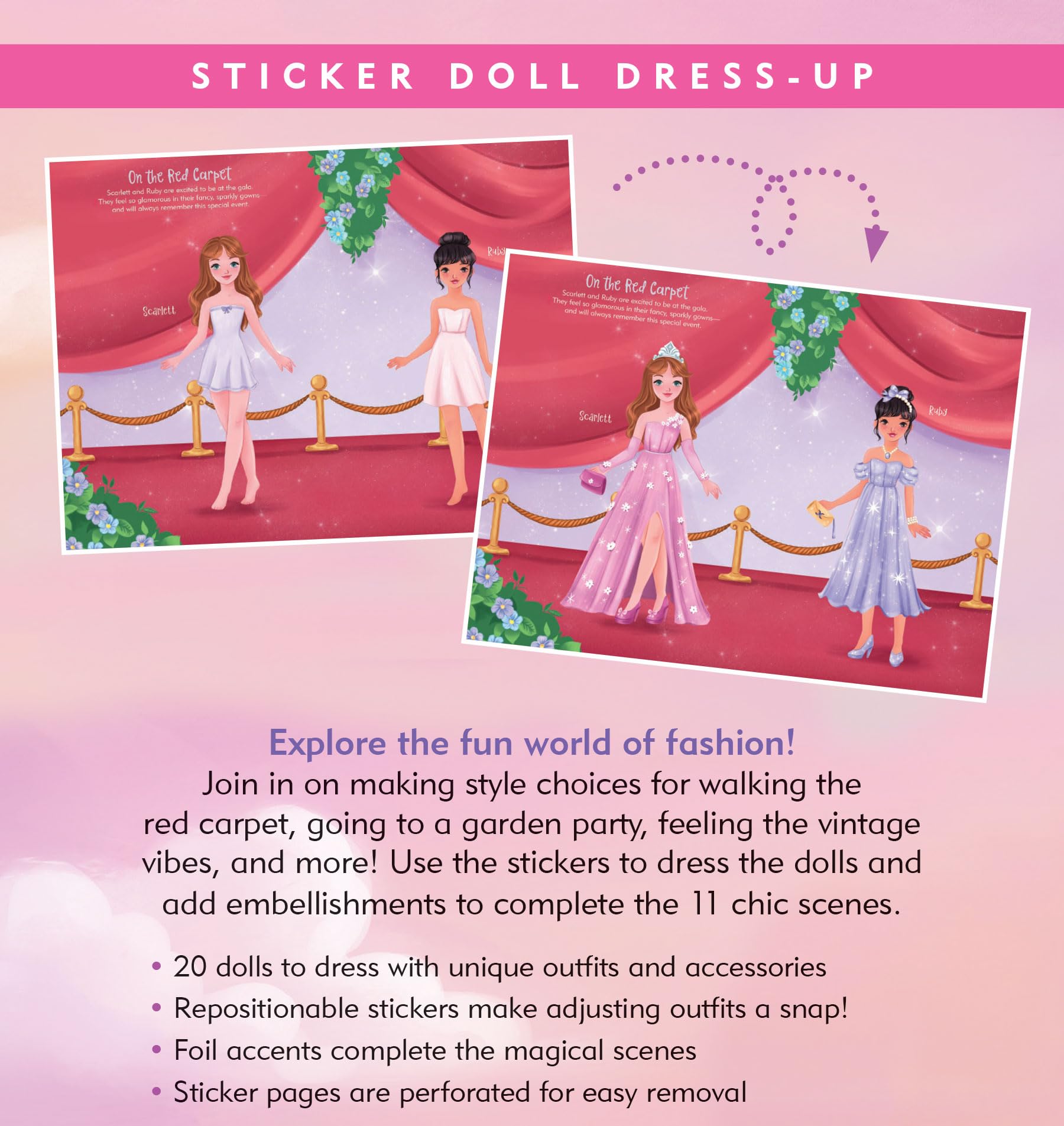 Peter Pauper Press Fashion Sticker Doll Dress-Up - 200+ Repositionable Stickers | 45 Pages | Ages 5-6 2