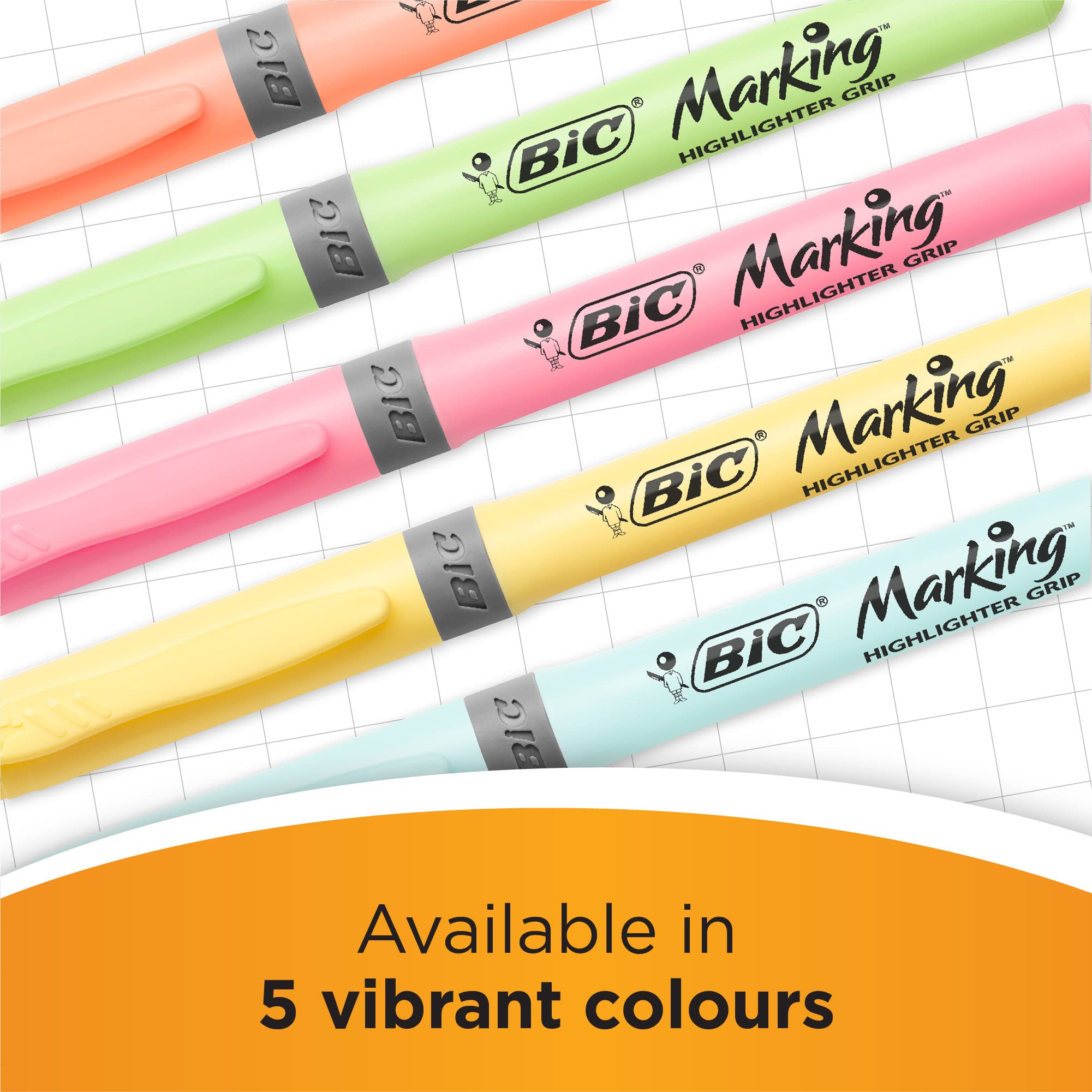 BIC Highlighter Grip Pens - Pastel & Neon Multipack | 24 Count | Water-Based Ink 3