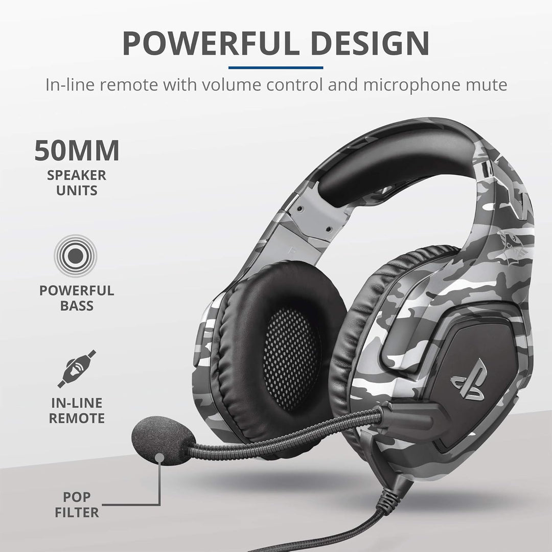 Trust GXT 488 Forze-G Gaming Headset for PS4 and PS5 – Officially Licensed with 50mm Drivers, Foldable Mic, Inline Remote, Grey