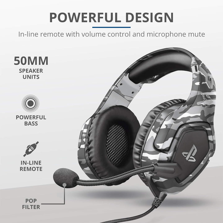 Trust GXT 488 Forze-G Gaming Headset for PS4 and PS5 – Officially Licensed with 50mm Drivers, Foldable Mic, Inline Remote, Grey