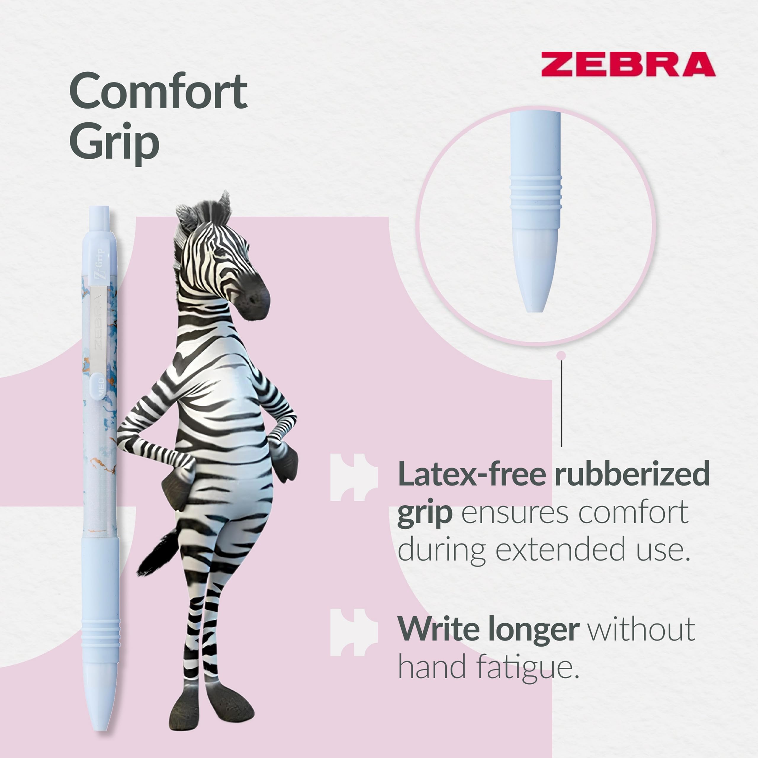 Zebra Pen Z-Grip Smooth Glam Retractable Ballpoint Pens - Black Ink, 1.0mm Medium Point, 3 Pack 3