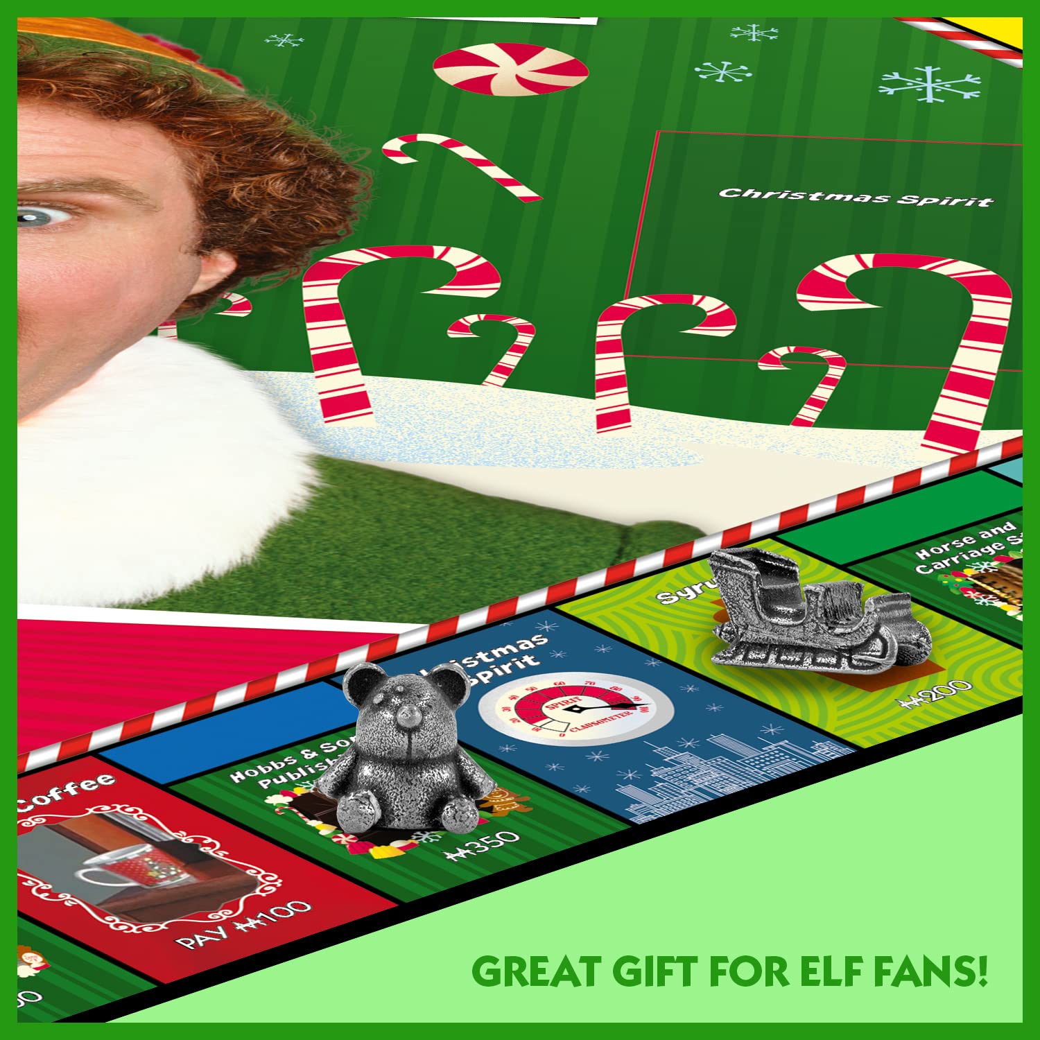 Winning Moves Elf Monopoly Board Game - Festive Token Edition with Santa's Workshop and Empire State Building 18