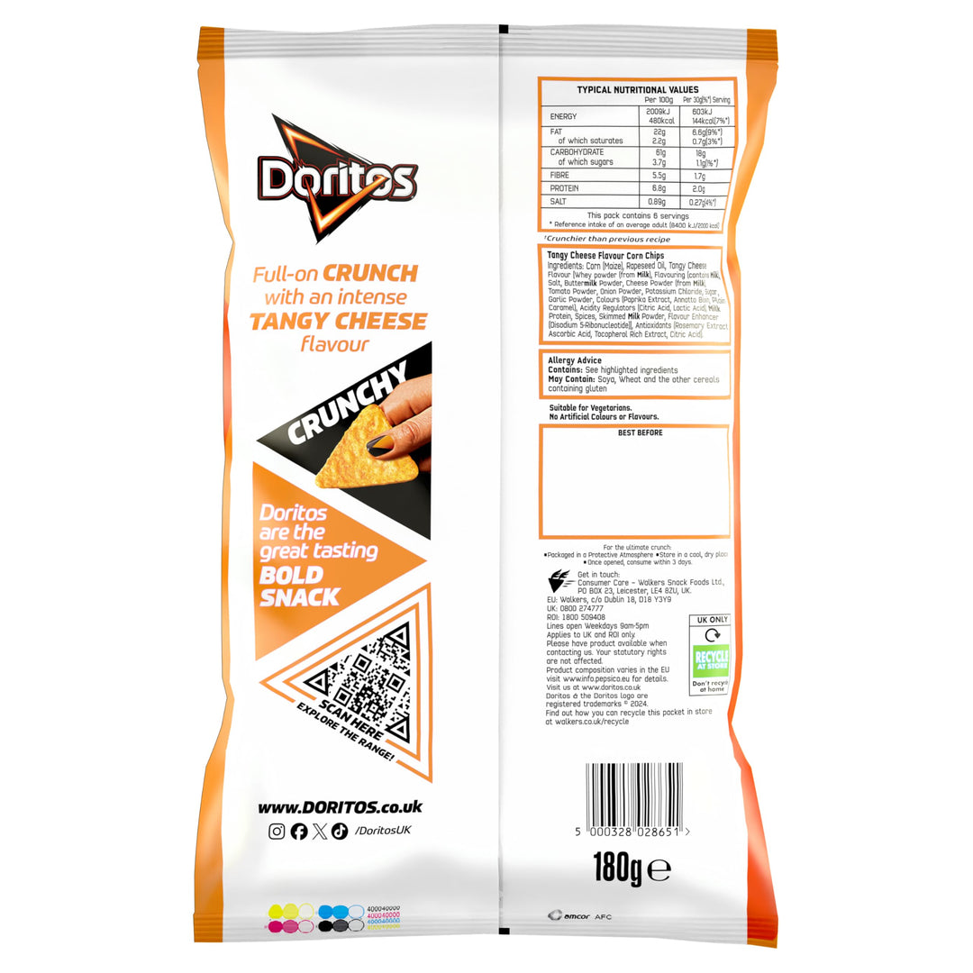 Doritos Tangy Cheese Flavour Tortilla Chips Sharing Bag 180g