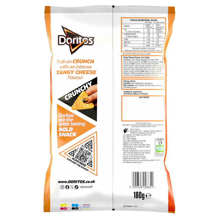 Doritos Tangy Cheese Flavour Tortilla Chips Sharing Bag 180g