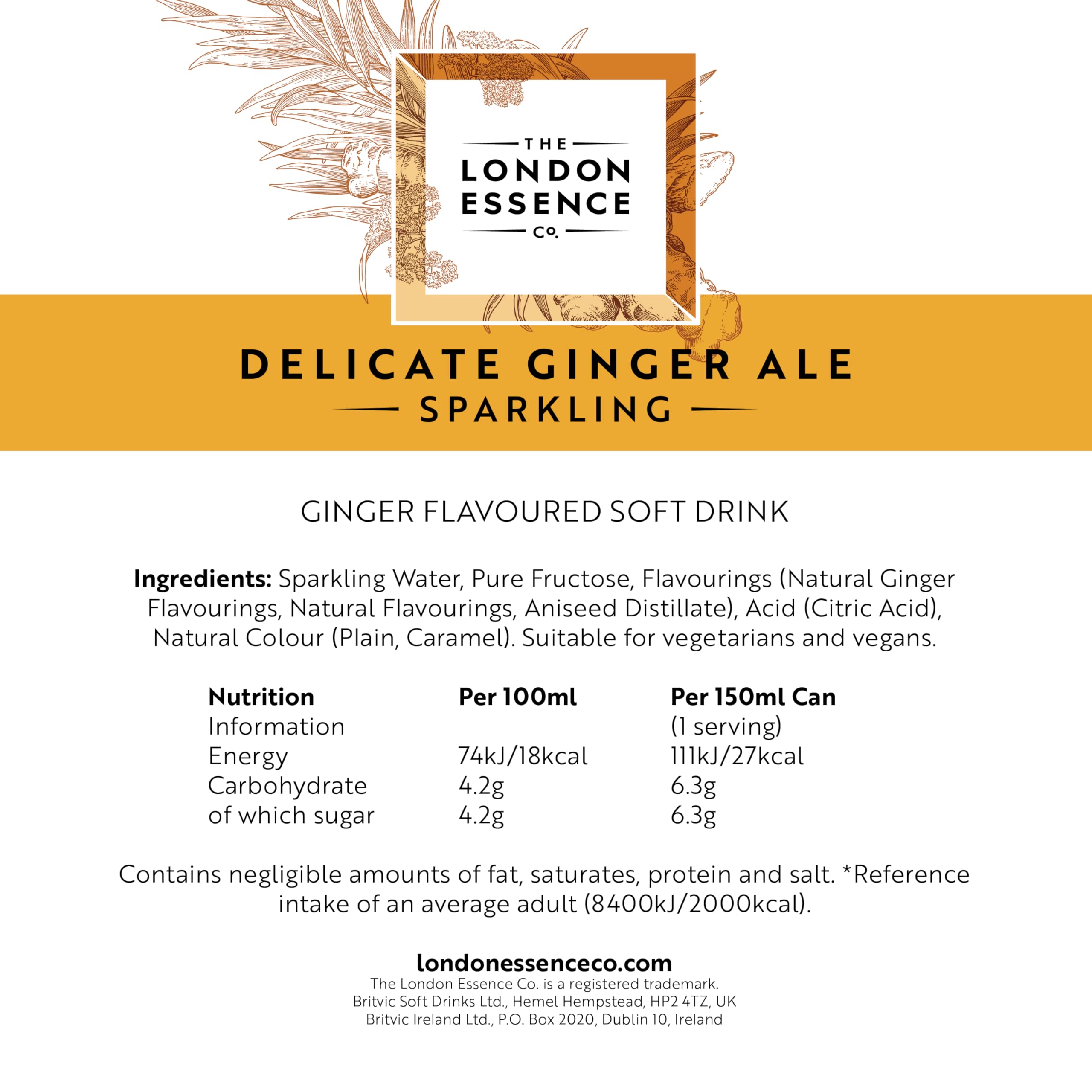 THE LONDON ESSENCE CO. Ginger Ale - Low Calorie Mixer with Aniseed Essence | 6 x 150 ml Bottles 6