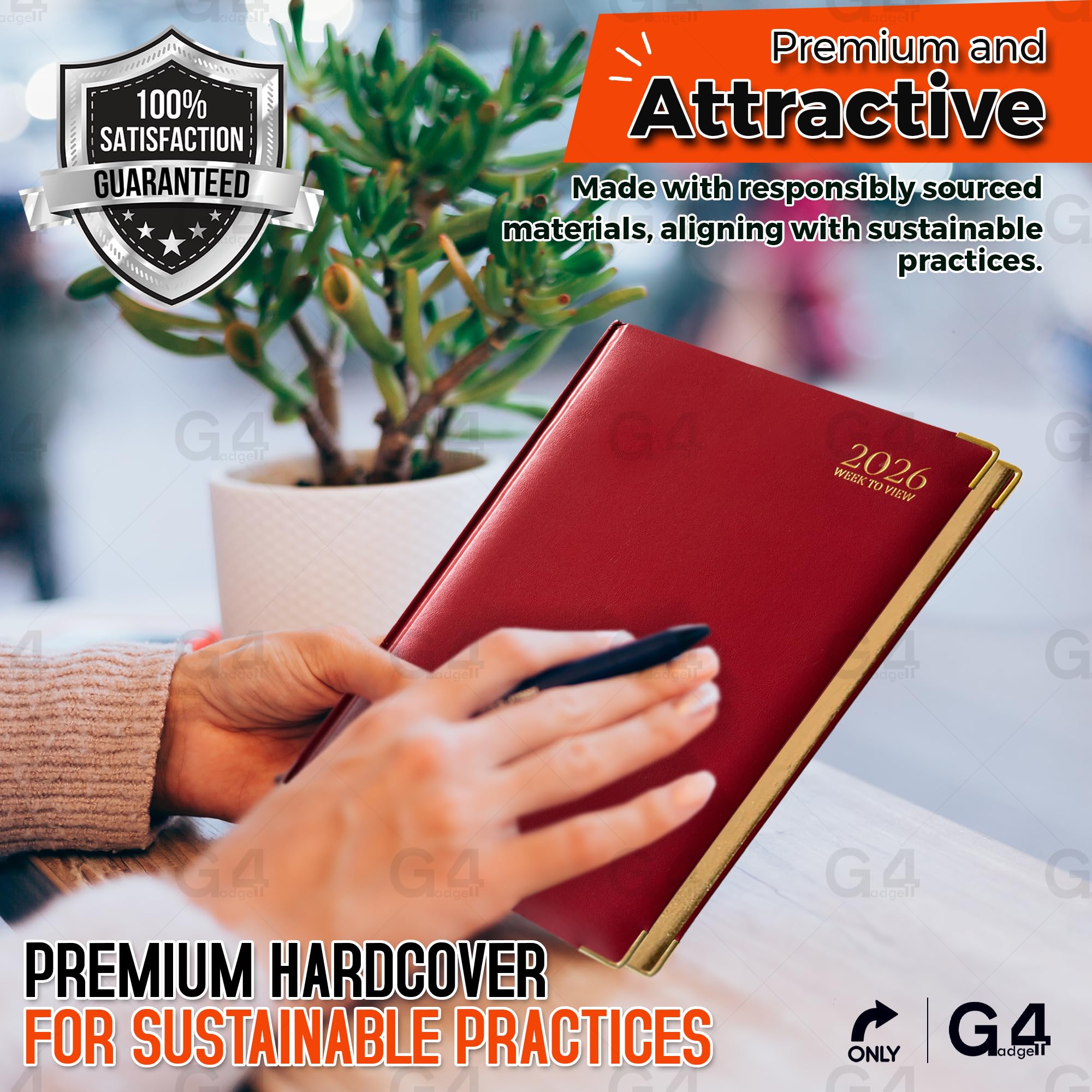 G4GADGET 2026 A5 Week to View Diary | Red Hardback with Gilt Edges 3