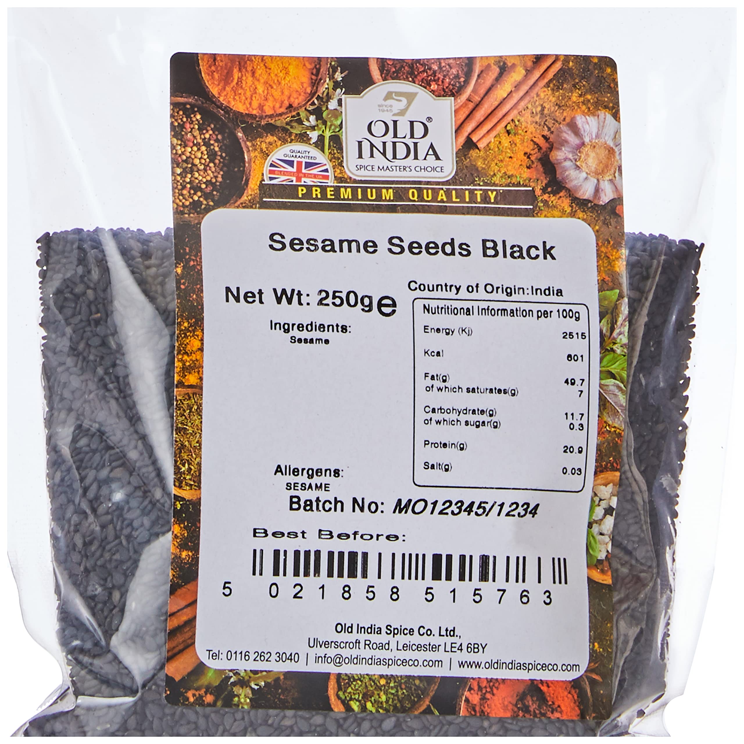 Old India Black Sesame Seeds - 250g Natural & GMO Free