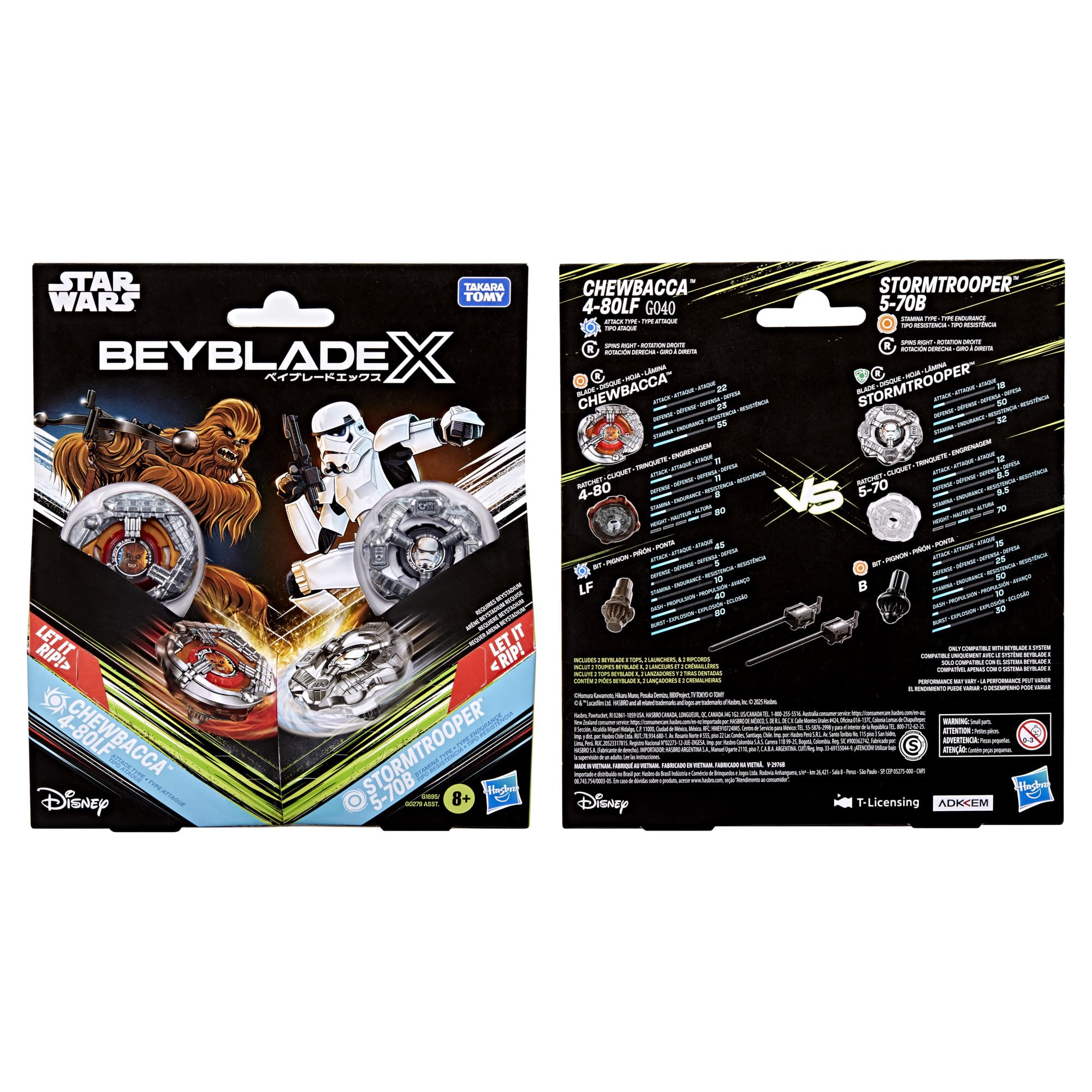 Hasbro Beyblade X Star Wars Collab - Chewbacca 4-80LF vs Stormtrooper 5-70B Battling Tops Set 6