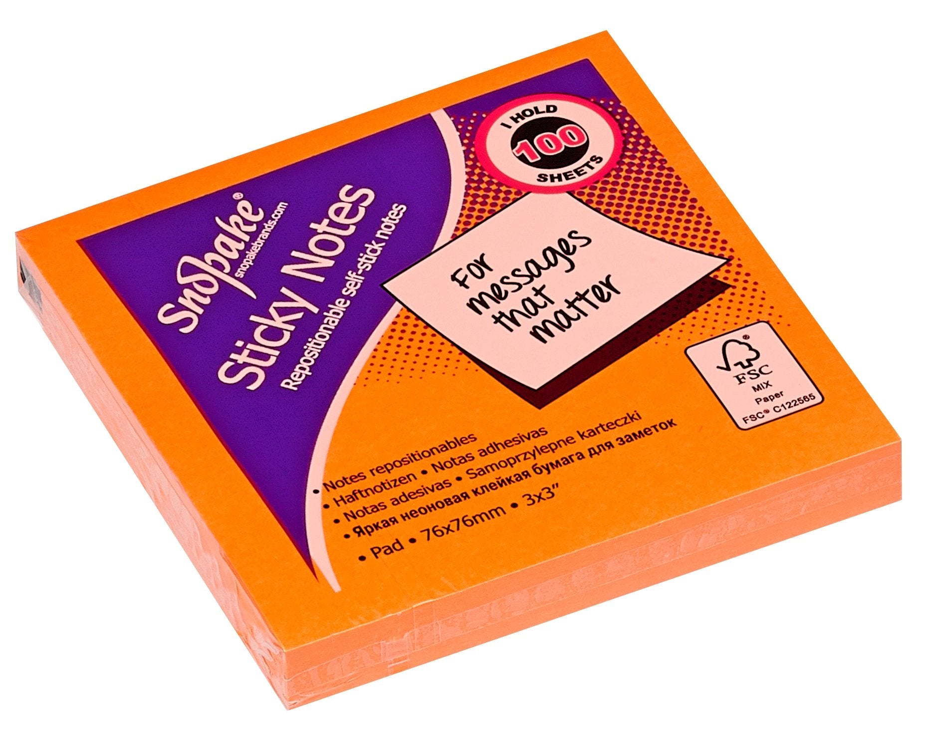Snopake Neon Assorted Sticky Notes, 100 Sheets per Pad 13527, 76 x 76 mm (P 5