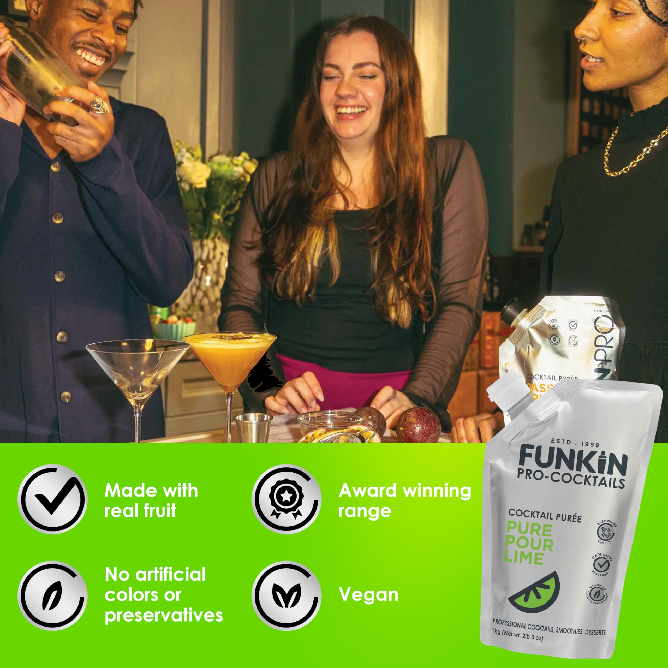 Funkin Pro Pure Lime Juice für Cocktails, Kochen &amp; Backen, echter Fruchtsaft 6
