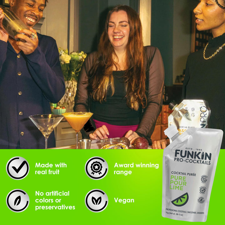 Funkin Pro Pure Lime Juice for Cocktails, Cooking & Baking, Real Fruit Juice