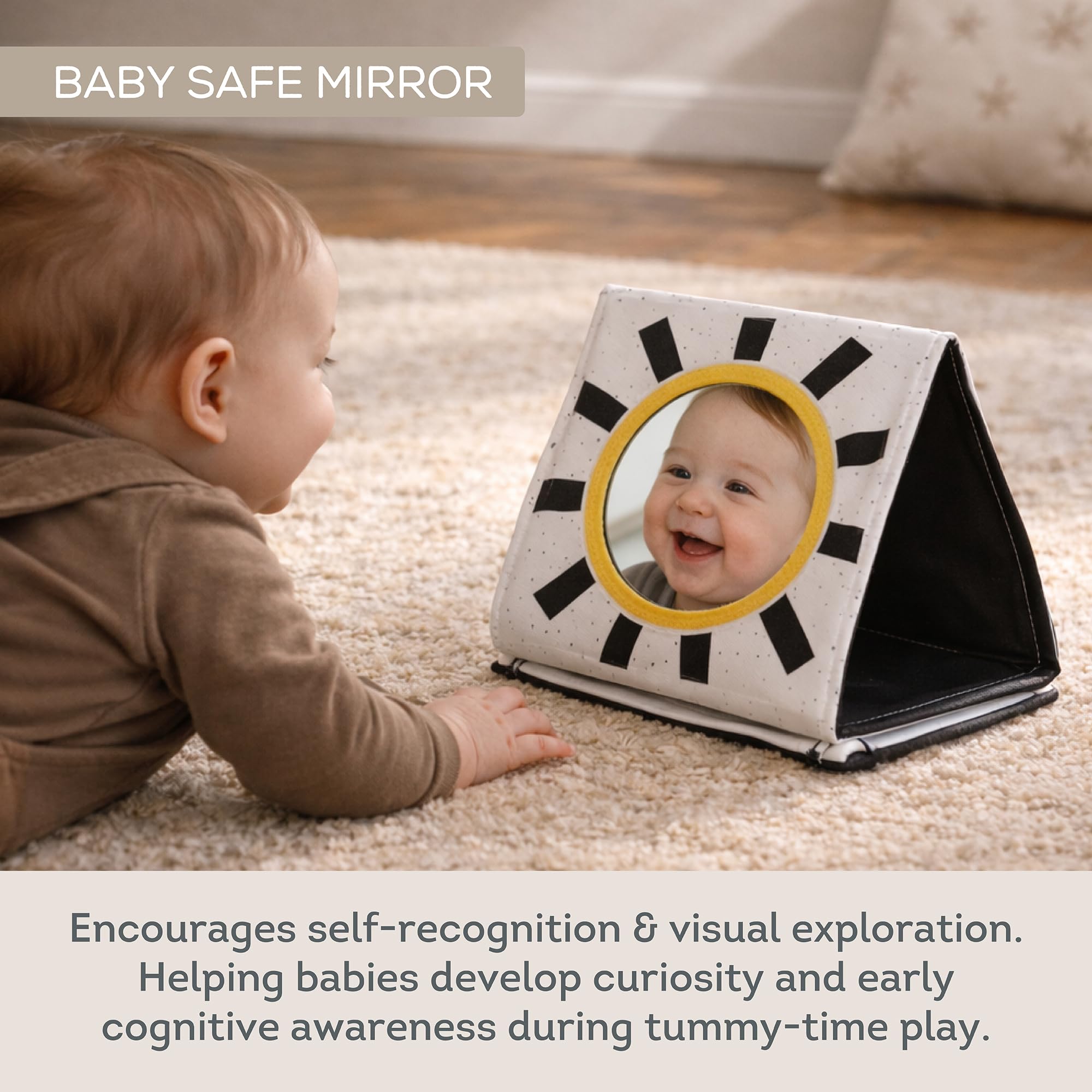 Taf Toys Savannah 3 in 1 Newborn Pram Book - High Contrast Sensory Tummy Time Toy | Birth+ 2