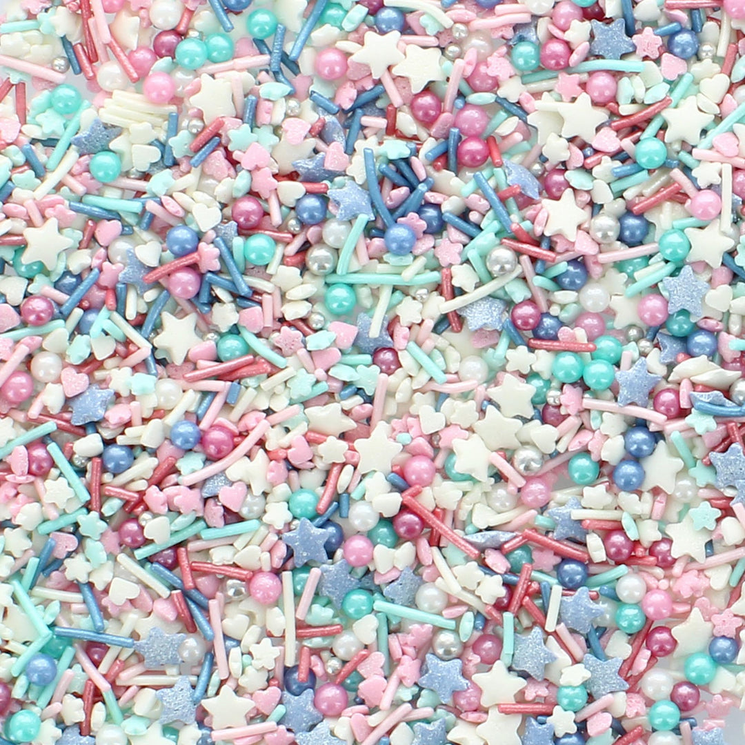 Baked with Love - Party Fun Sprinkles Mix | Blue, Pink & White Edible Cake Decorations | 90g Resealable Bottle