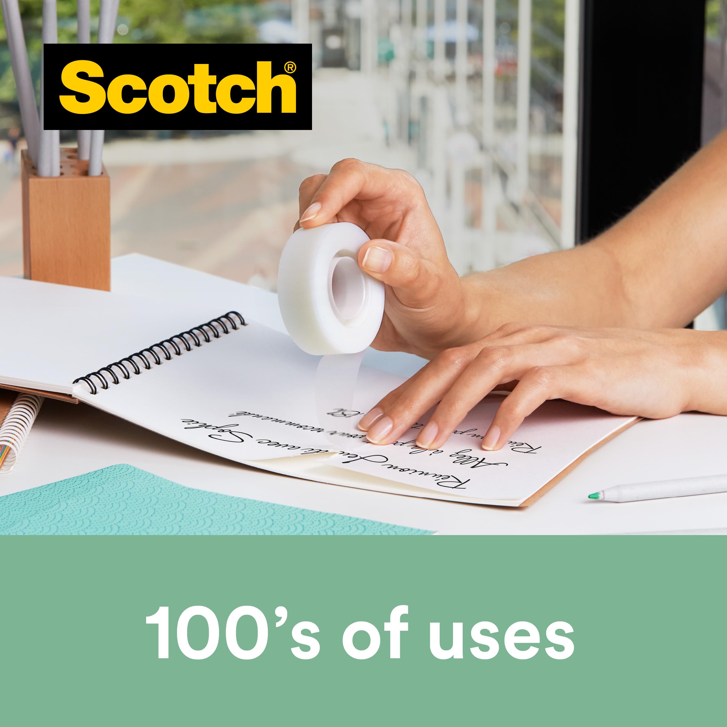 Scotch Magic Tape Dispenser - Black Dispenser with Plant-Based Adhesive Tape | 99.0 meter Unit Count 7