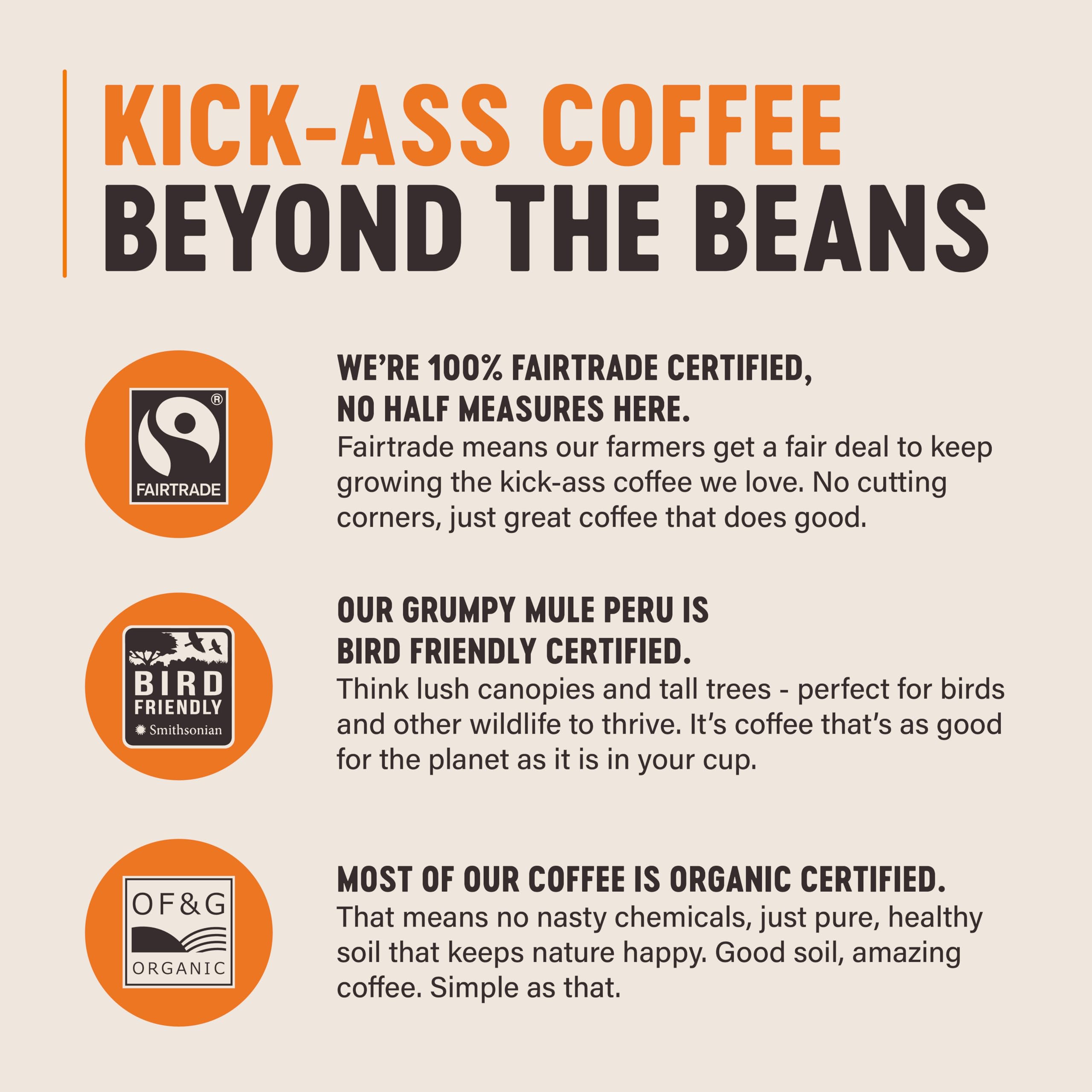 Grumpy Mule Top Notch Organic Blend Whole Coffee Beans - Roast Level 3 | Fairtrade & Organic Certified | 227g 5