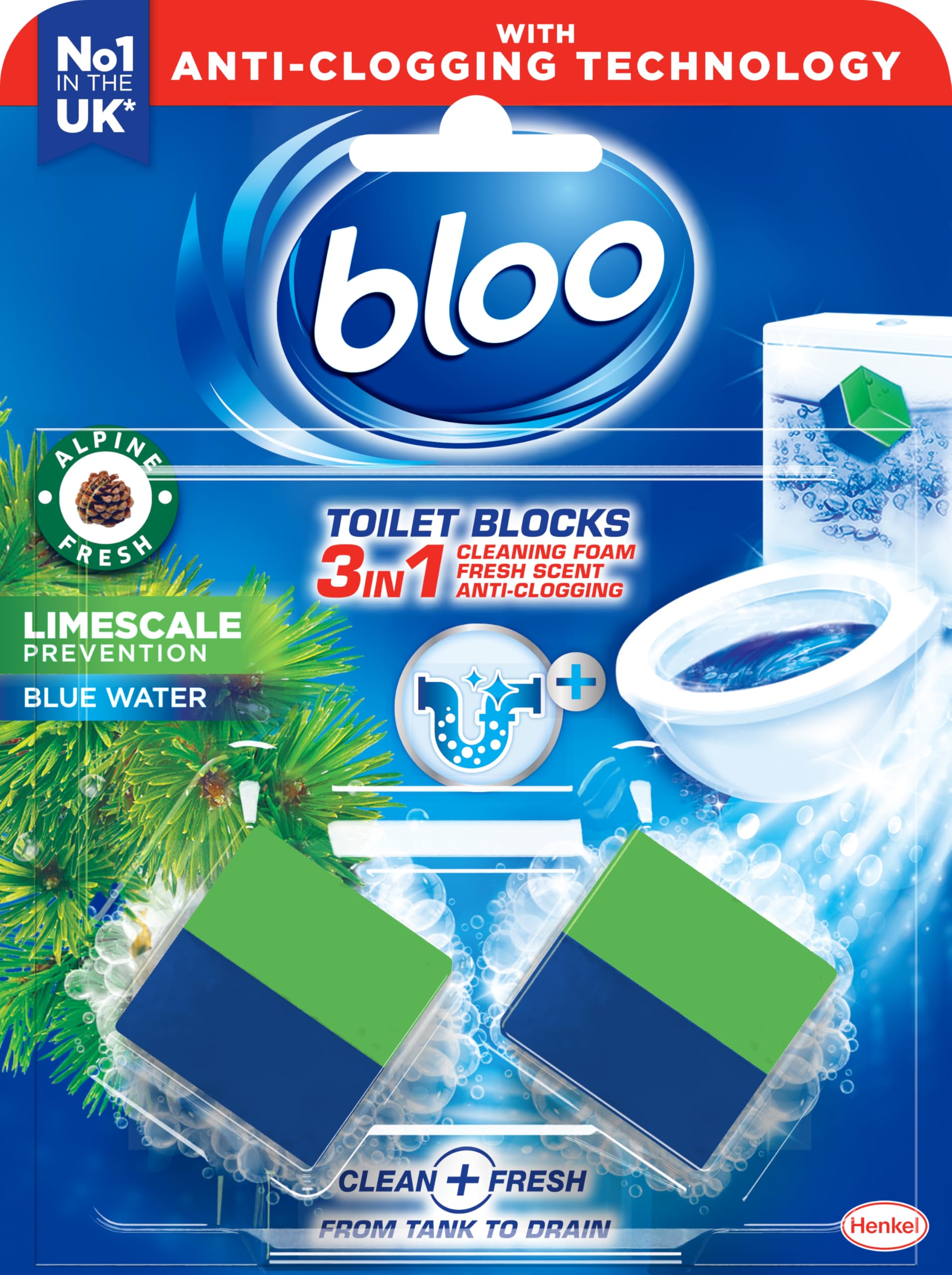 Bloo 3in1 Toilet Blocks - Limescale Remover & Cleaner | 2 Count Pack 1
