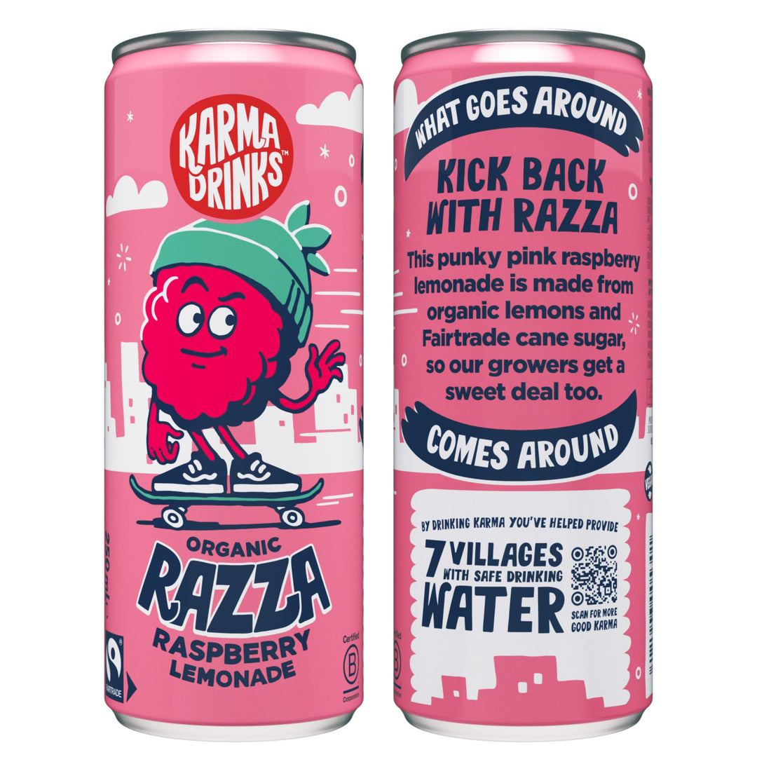 KARMA DRINKS Razza Raspberry Lemonade - Organic Gluten-Free Sparkling Drink (250ml x 4 Cans)