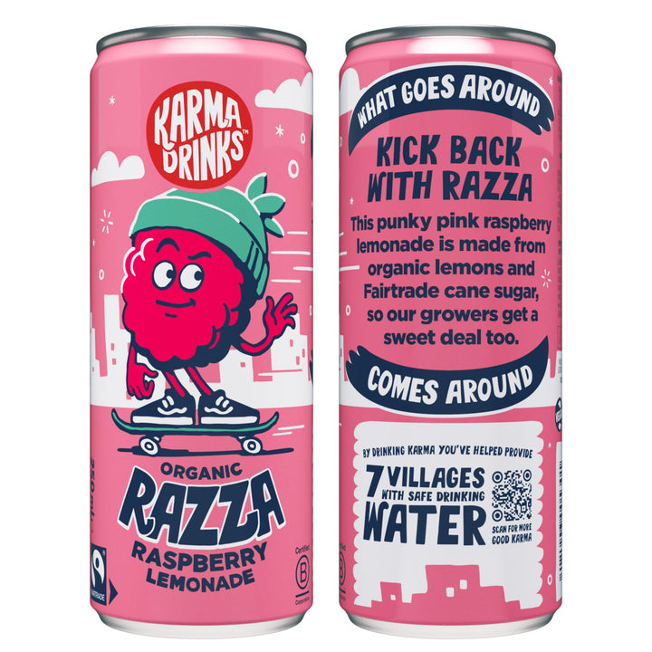 KARMA DRINKS Razza Raspberry Lemonade - Organic Gluten-Free Sparkling Drink (250ml x 4 Cans)
