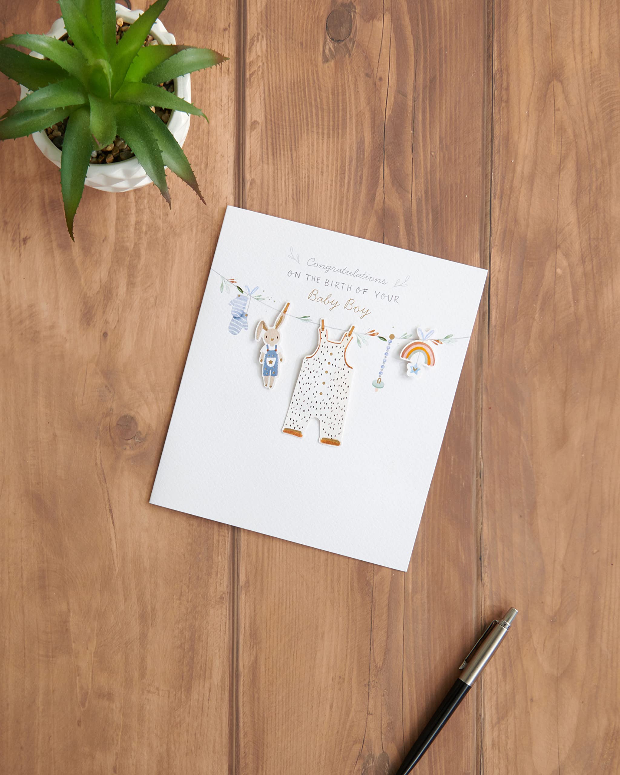 UK Greetings New Baby Boy Card | 3D Raised Icons & Gold Foil | 165 x 190 mm 3