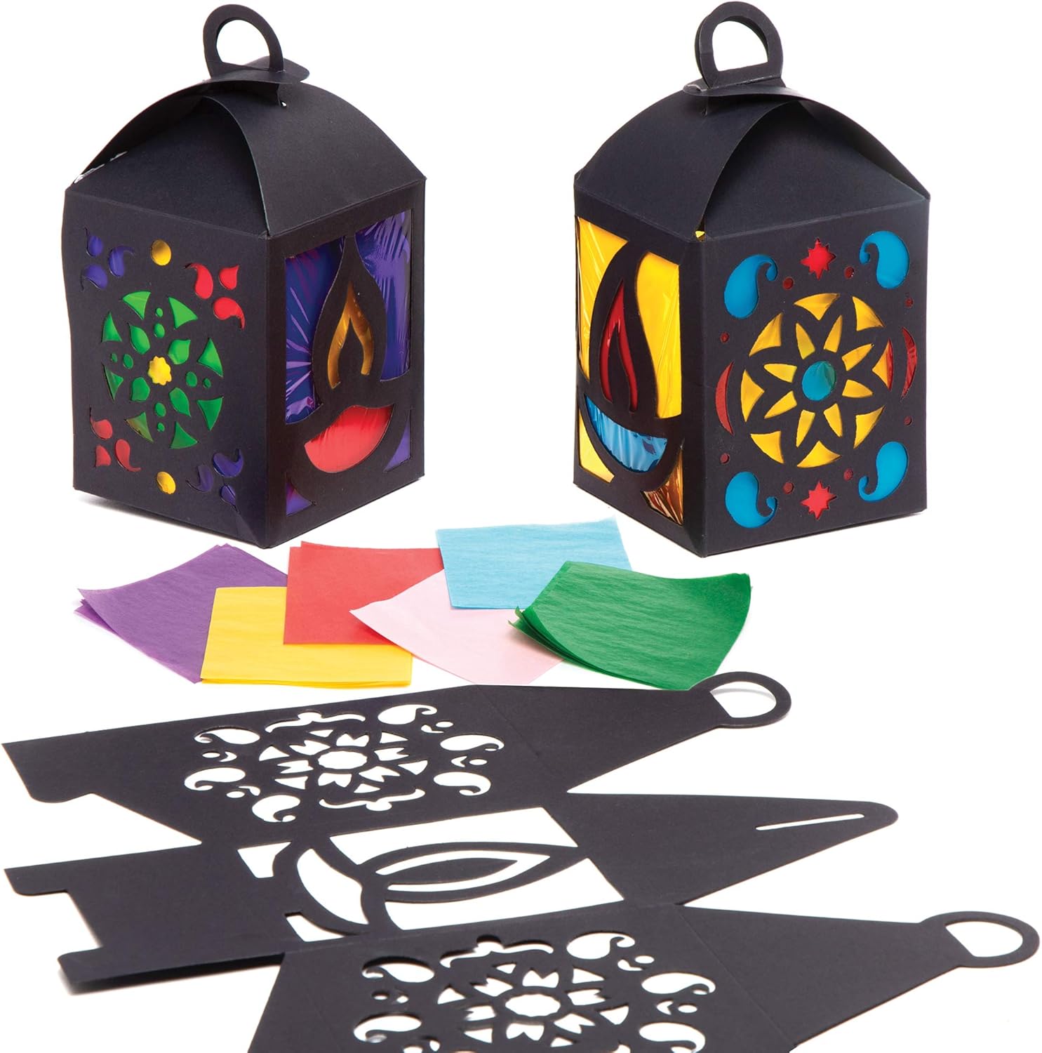 Baker Ross Diwali Lantern Craft Kits - Pack of 4, 3D Stained Glass Style Lanterns for Kids 1