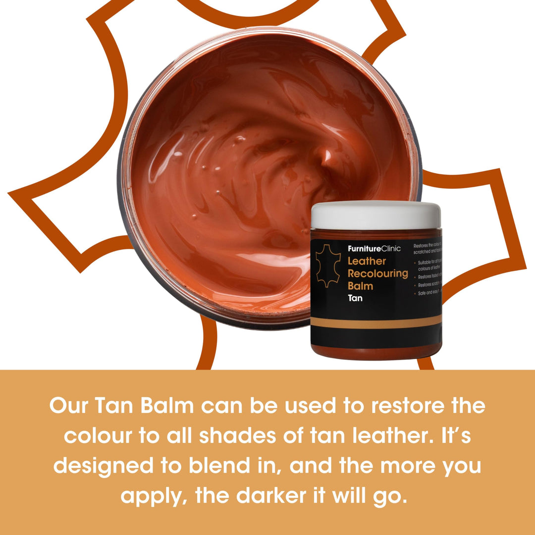 Furniture Clinic Leather Recolouring Balm - Tan Shade for Faded & Scratched Sofas, Car Seats, Shoes, Bags and Clothing