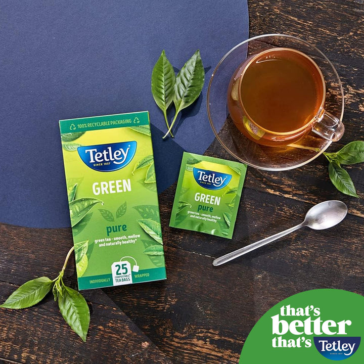 Tetley Pure Green Tea Bags - Naturally Smooth & Refreshing - Rainforest Alliance Certified - 150 Teabags (6x25)