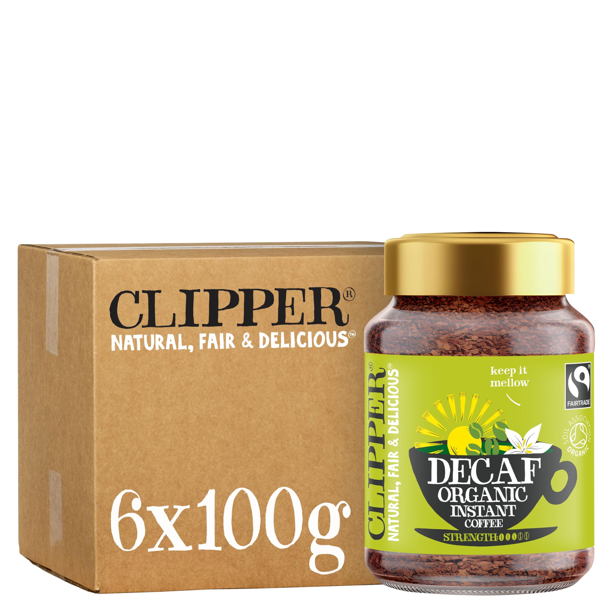 Clipper Organic Decaf Instant Coffee - 6x 100g Jars Medium Roast Arabica 1