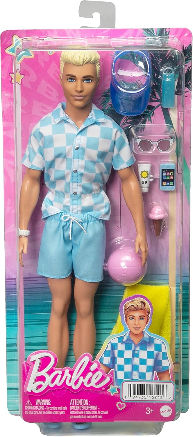 Barbie Ken Strandpuppe – Blaues Badeoutfit mit Zubehör, ab 36 Monaten 5