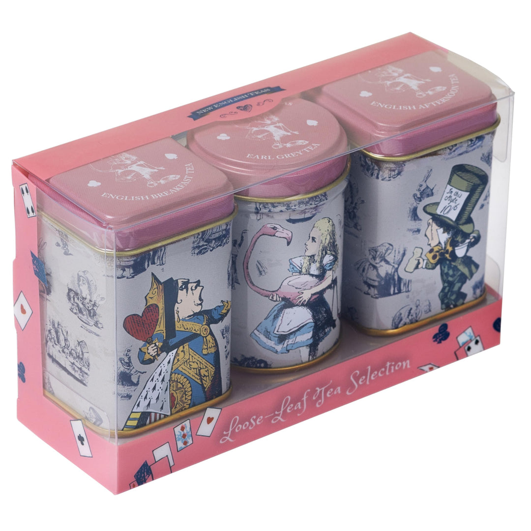New English Teas - Alice in Wonderland Pink 3x Mini Tea Tins with 3 Blends