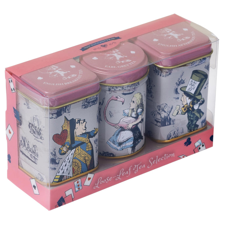New English Teas - Alice in Wonderland Pink 3x Mini Tea Tins with 3 Blends