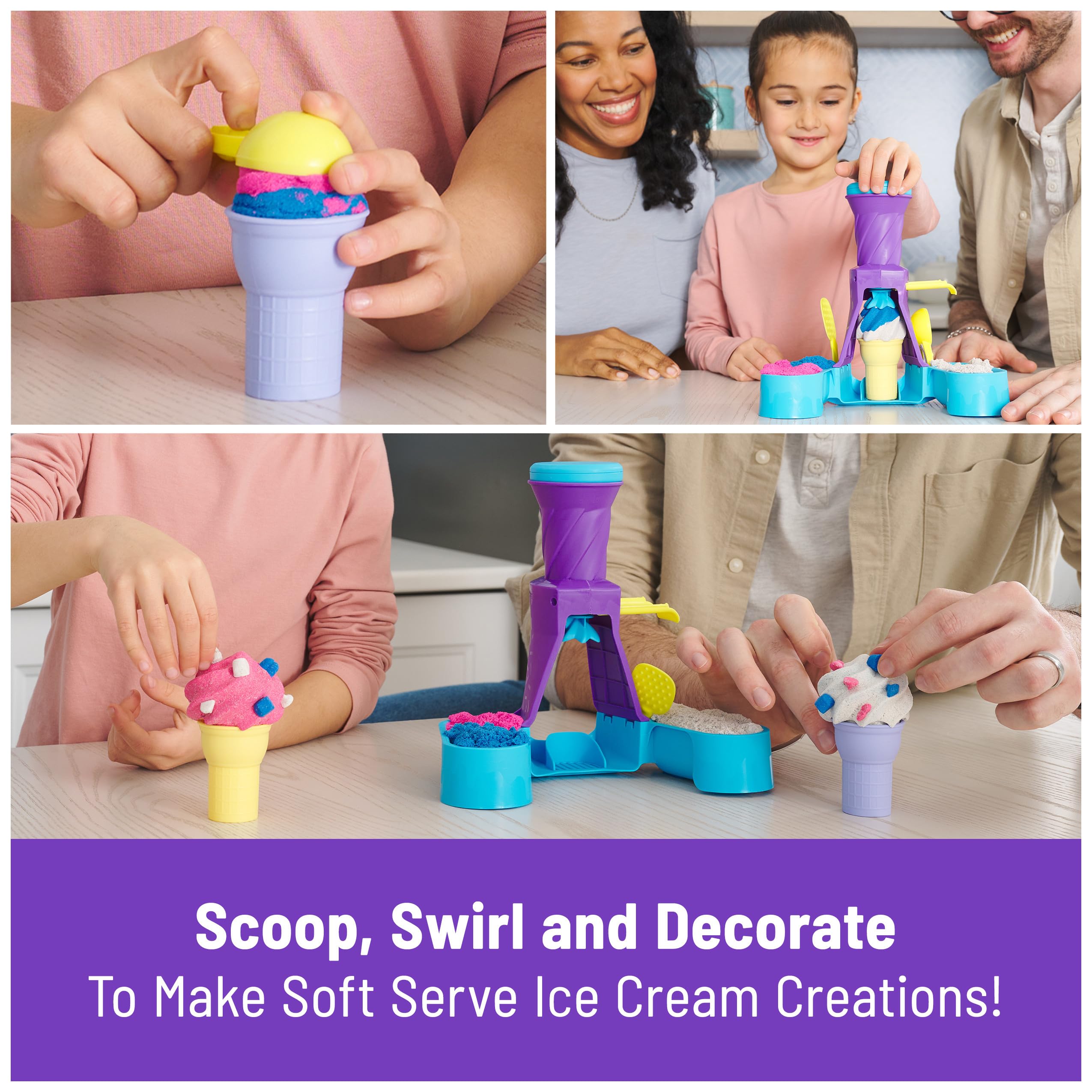 Kinetic Sand Soft Serve Station Craft Kit with 396g Sand (Blue, Pink, White) | Ages 5+ 3
