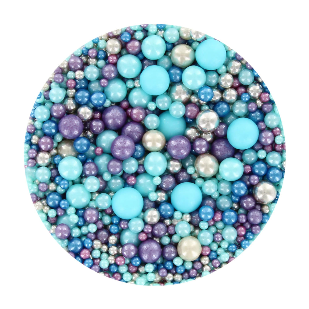Baked with Love - Aqua Pearl Sprinkles Blue, Purple, Silver Sugar Cake Decorations 100g