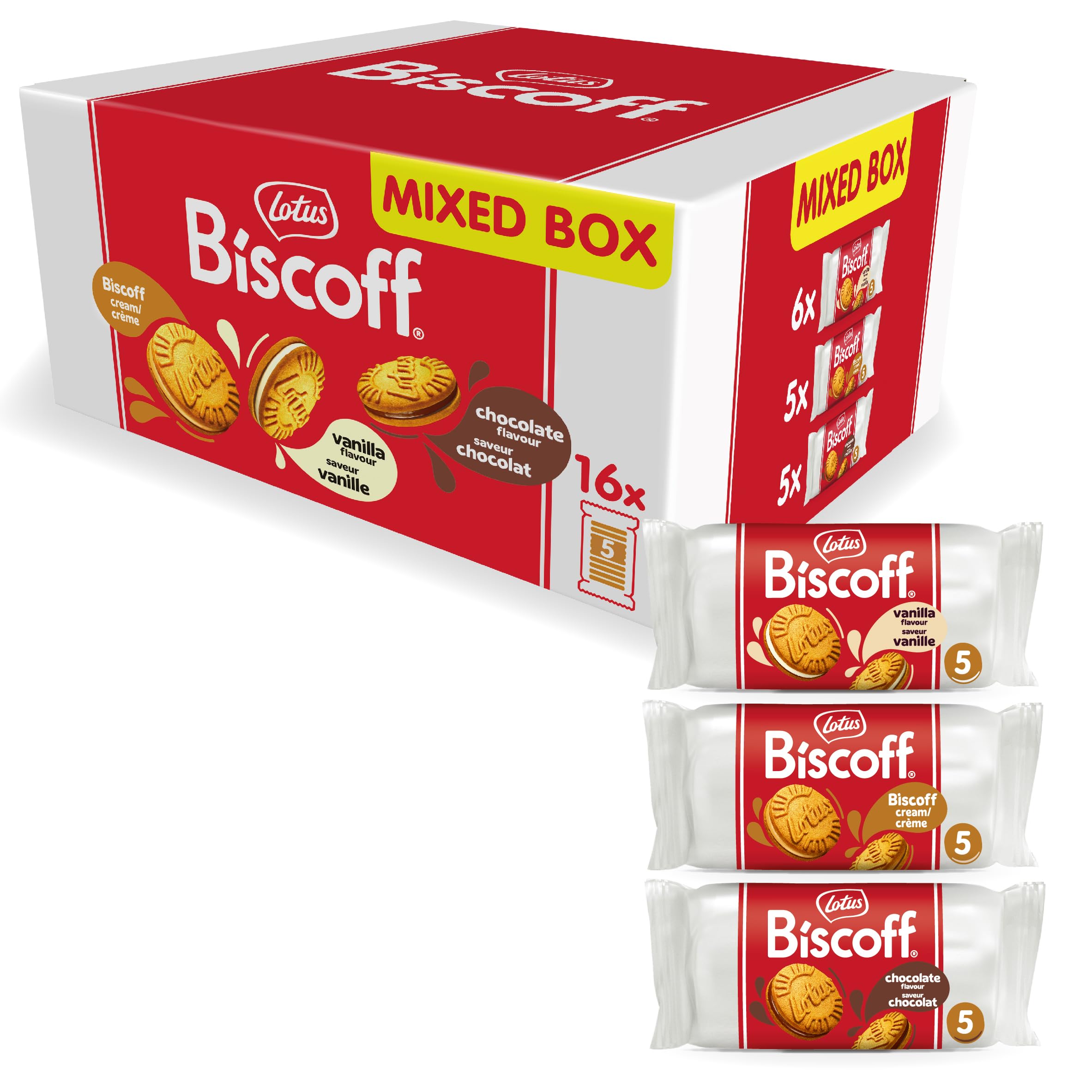 Lotus Biscoff Sandwich Biscuits Variety Pack - Vanilla, Chocolate & Caramel Cream - 80 Cookies (16 Rolls) 1
