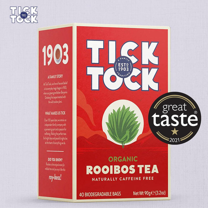 Tick Tock Organic Rooibos Tea, Caffeine-Free, 160 Tea Bags (4 x 40)