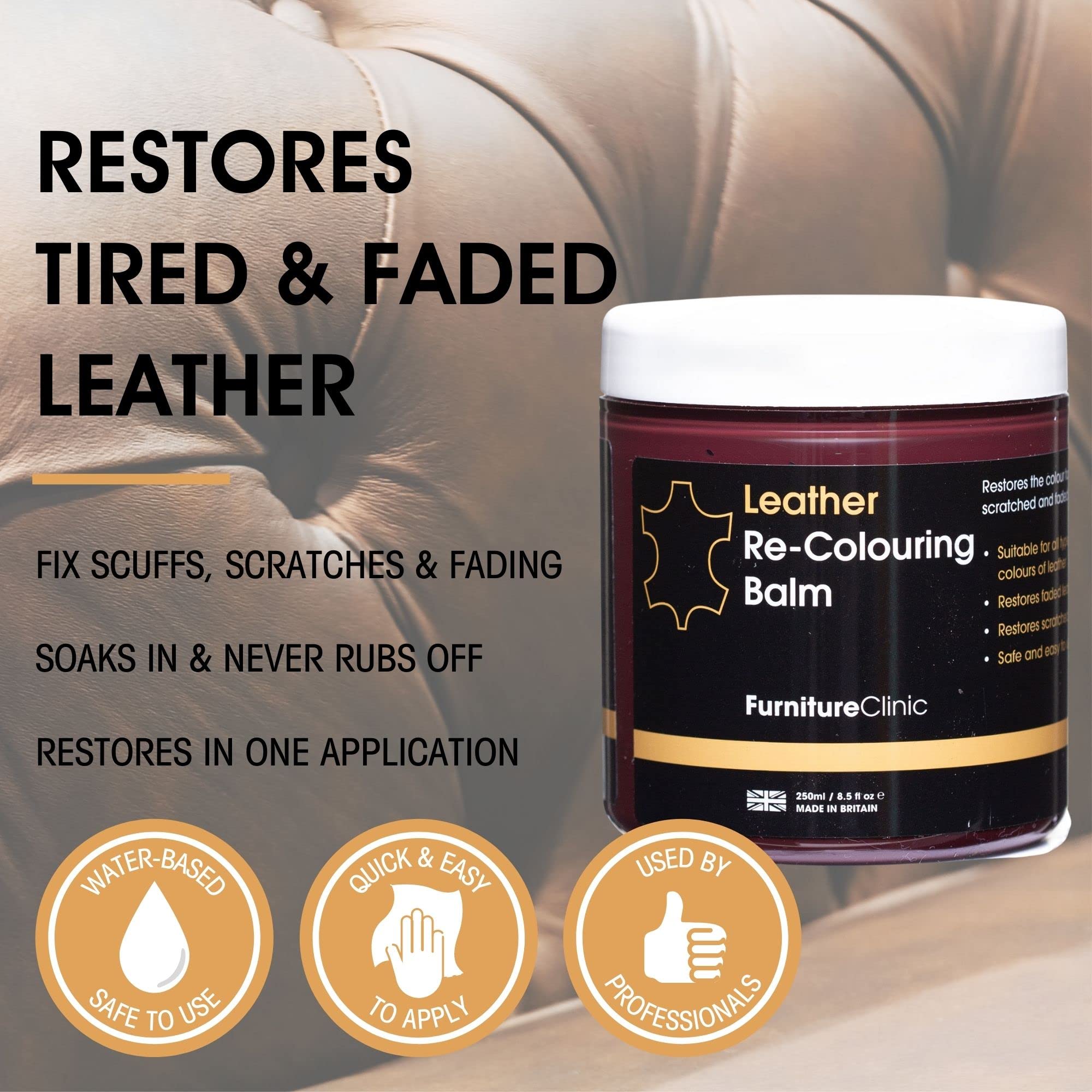 Furniture Clinic Leather Recolouring Balm - Ivory Shade for Faded & Scratched Sofas, Car Seats, Shoes, and Clothing 6