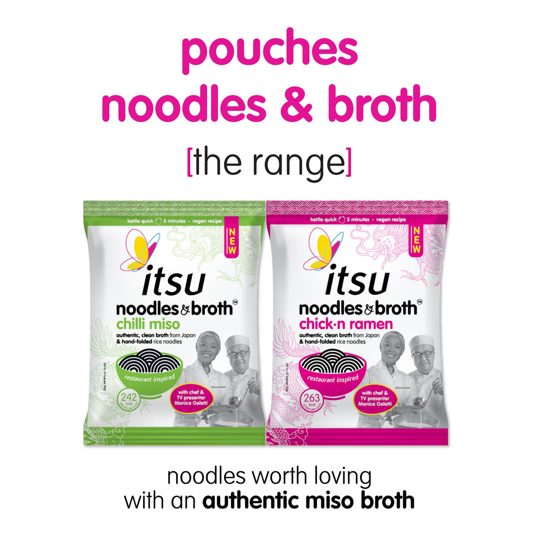 Itsu Chickn Noodles & Broth Pouch 82g - Pack of 6 | Gluten Free Vegan Instant Noodles