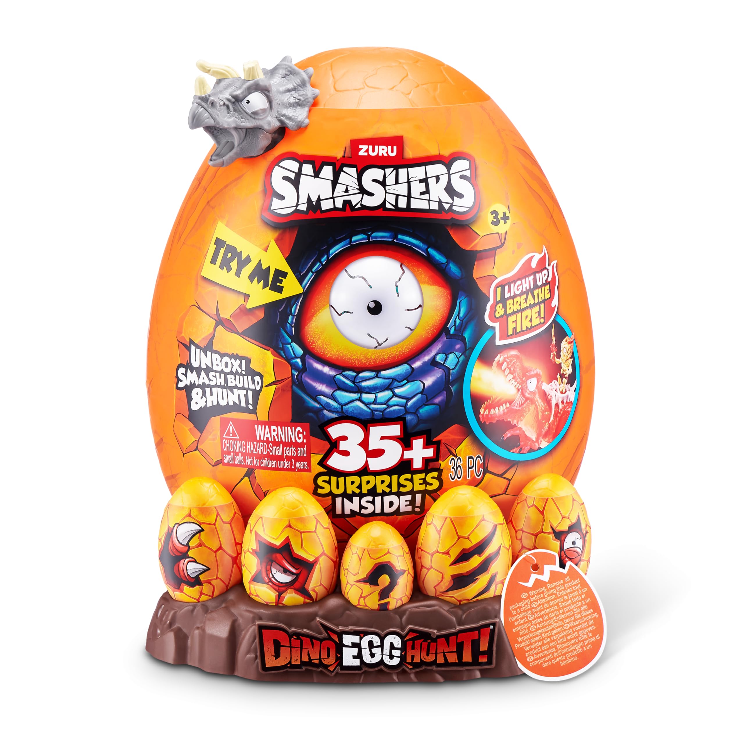 Smashers Dino Egg Hunt by ZURU - Fire Breathing Light-Up Dinosaur Playset for Kids 8