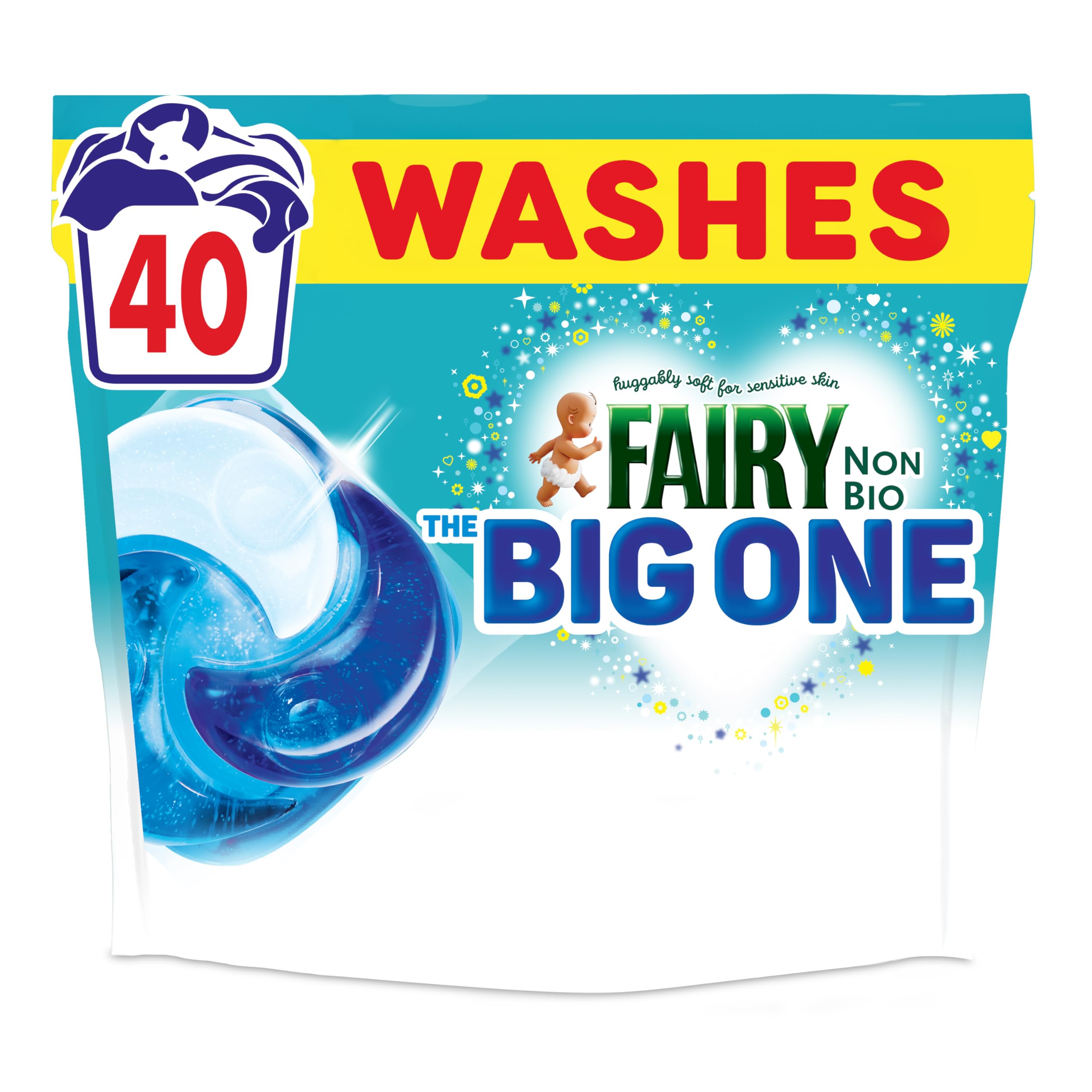 Fairy Non Bio The Big One PODS Laundry Detergent Capsules for Sensitive Skin, Floral Scent, 40 Count