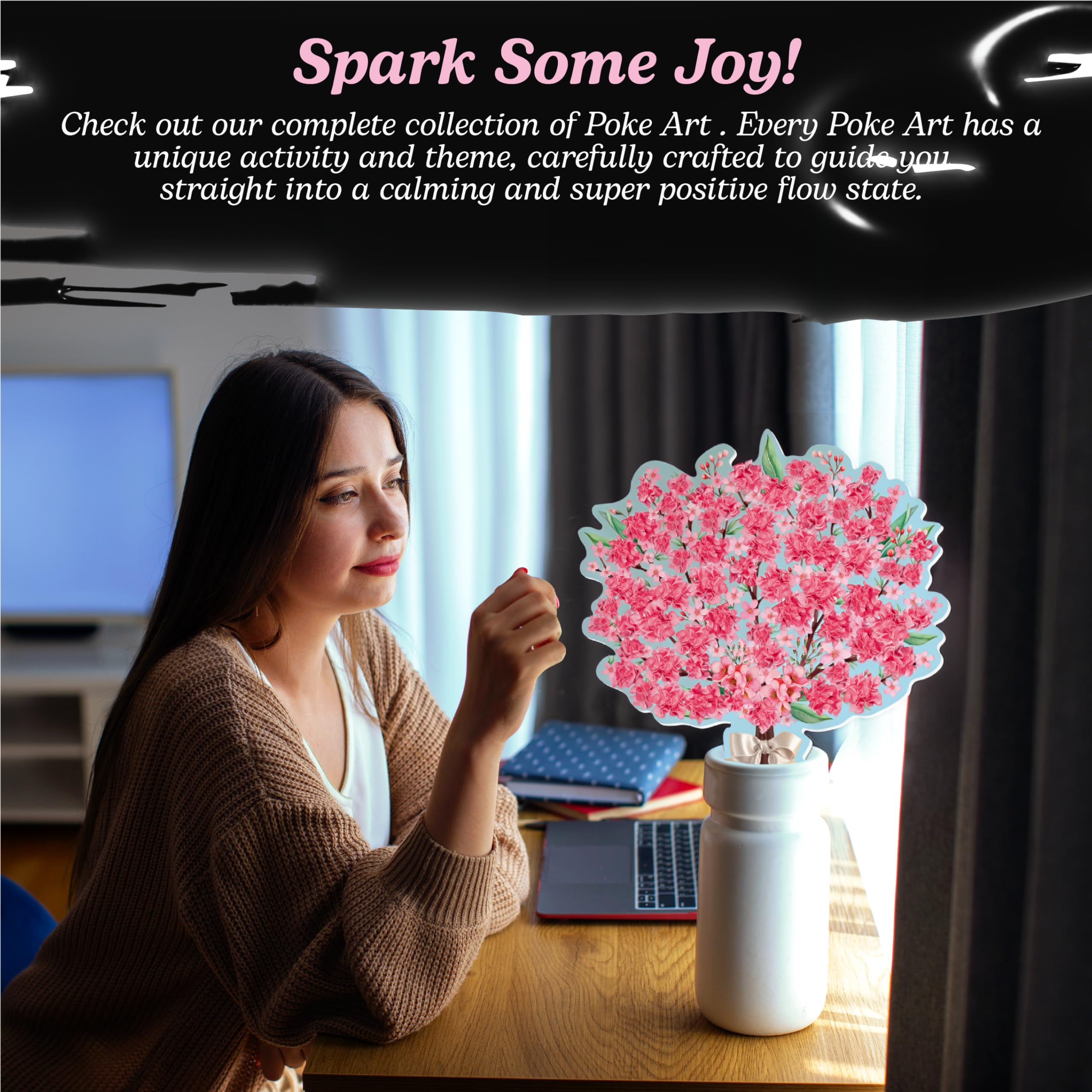 Unwynd Poke Art Cherry Blossom Flower Bouquet - Mess-Free Craft Kit | Fabric Squares | Ages Teen+ 9