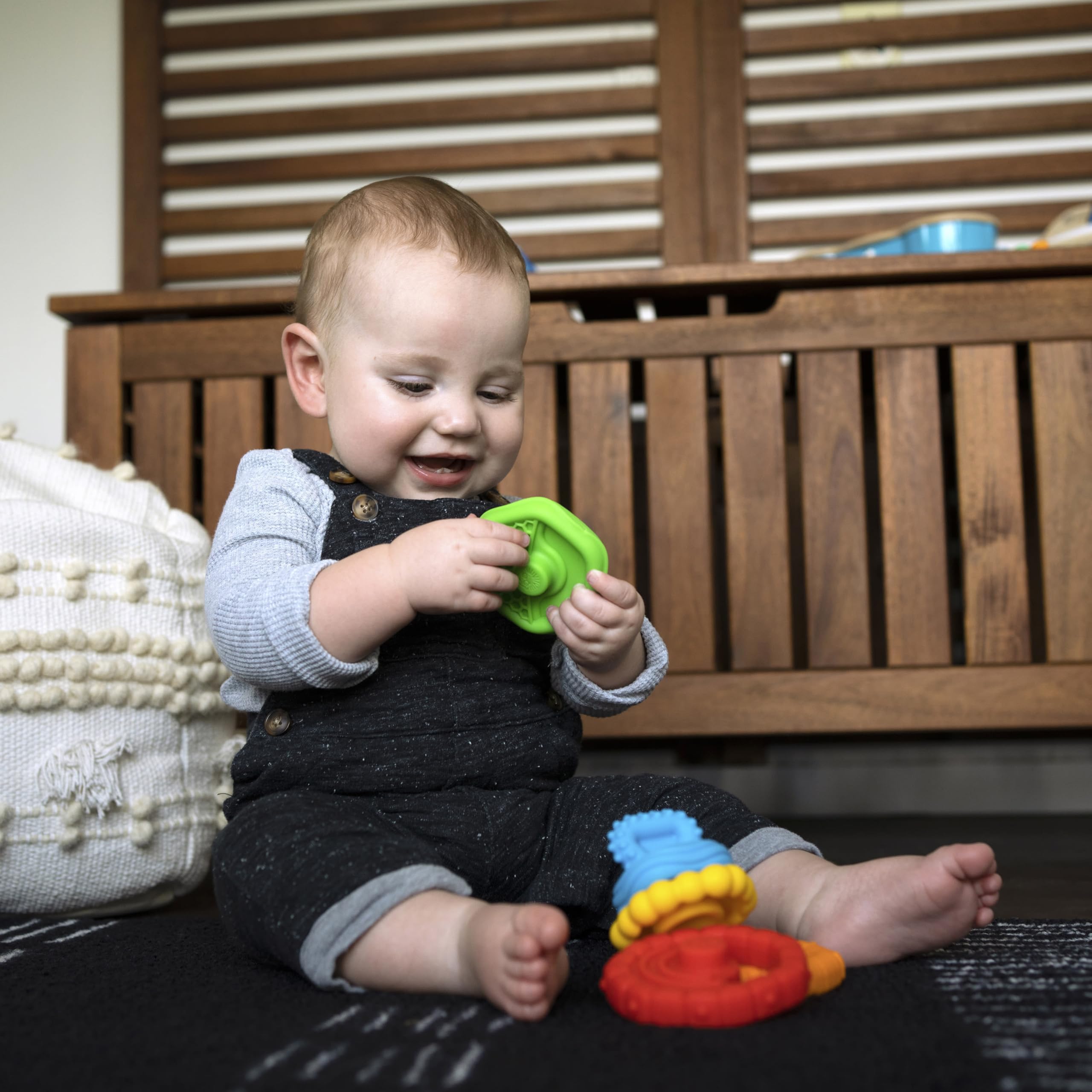 Baby Einstein Stack & Teethe Multi-Textured 5-Piece Teether Toy Set for Ages 3 Months + 3