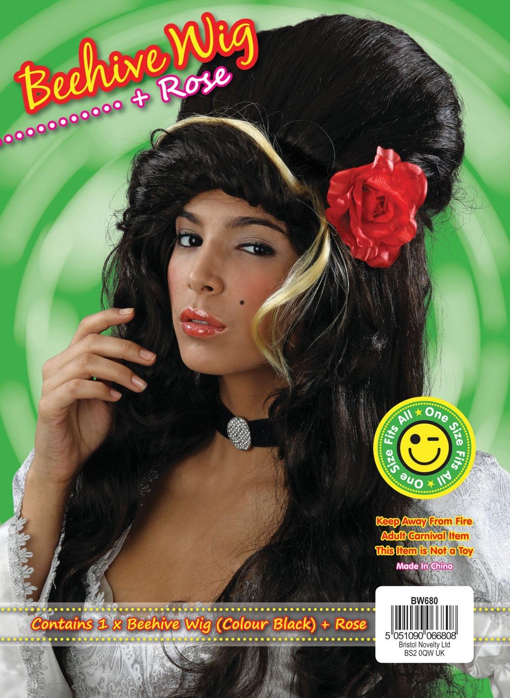 Bristol Novelty Beehive Wig with Rose Black BW680 2