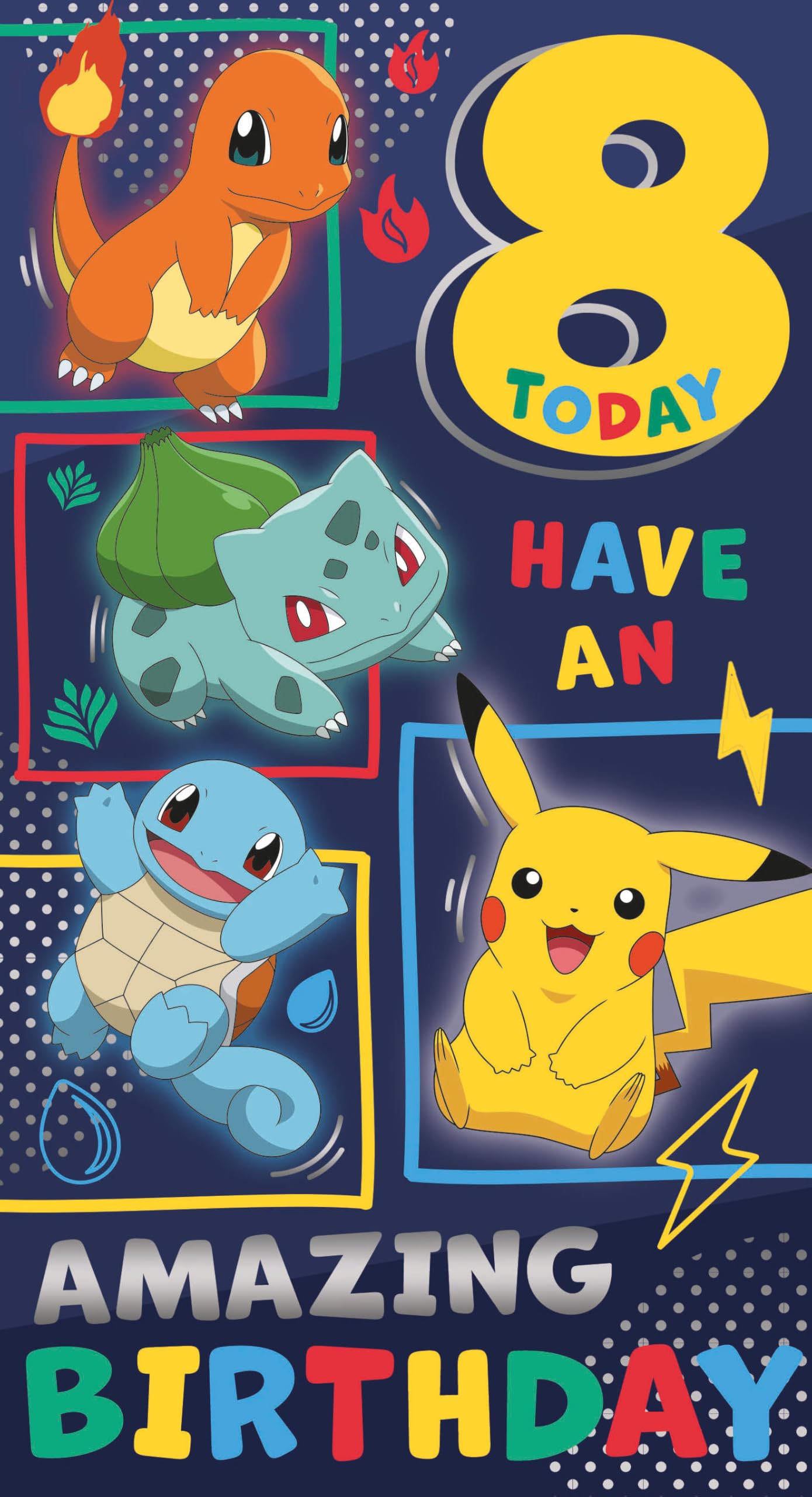 Danilo Promotions LTD Pokemon Birthday Card for Age 8 | Standard Size 22.9cm x 12.7cm | Recycled Content