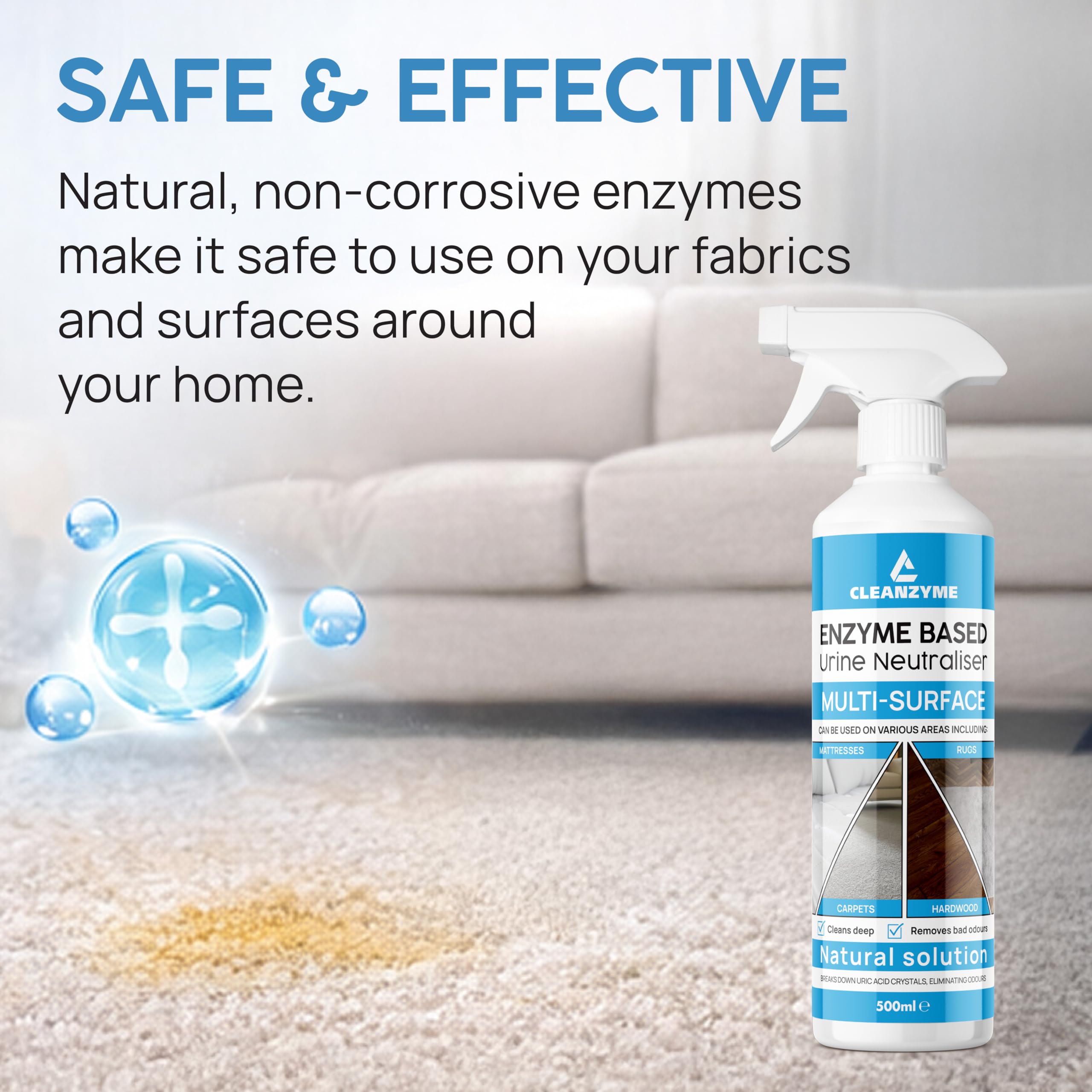 Cleanzyme Urine Odour Neutraliser - Enzyme Formula for Spots & Stains | 500ml 5
