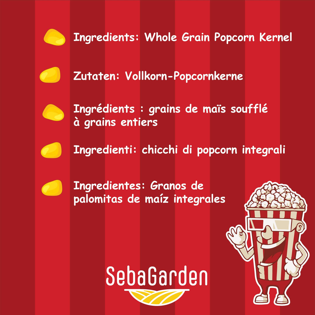 Seba Garden Popping Corn Kernels 2 kg - GMO Free, Resealable Ziplock Bag