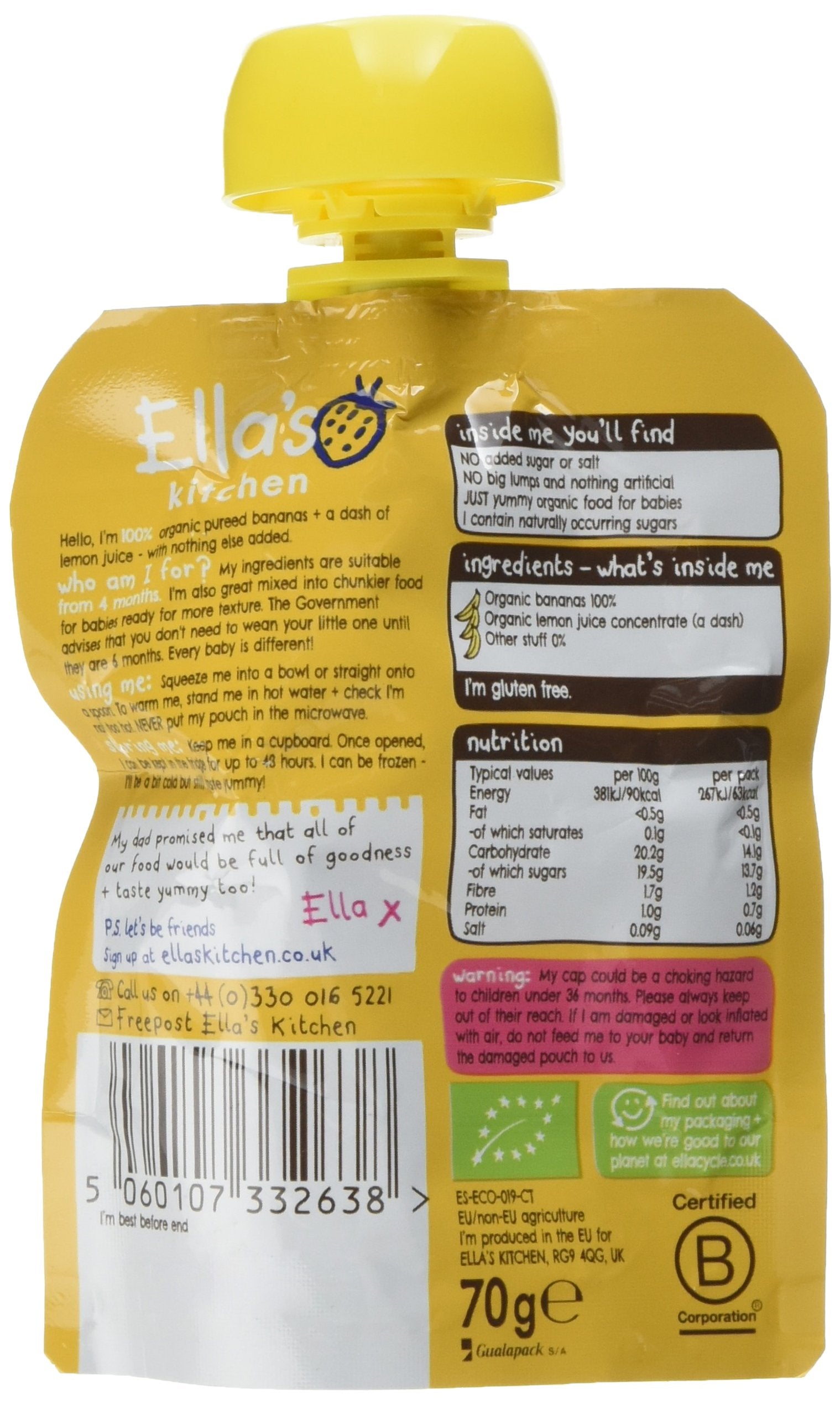 Ella's Kitchen Smooth Puree First Taste Bananas - 100% Organic | 70g Pouch 2