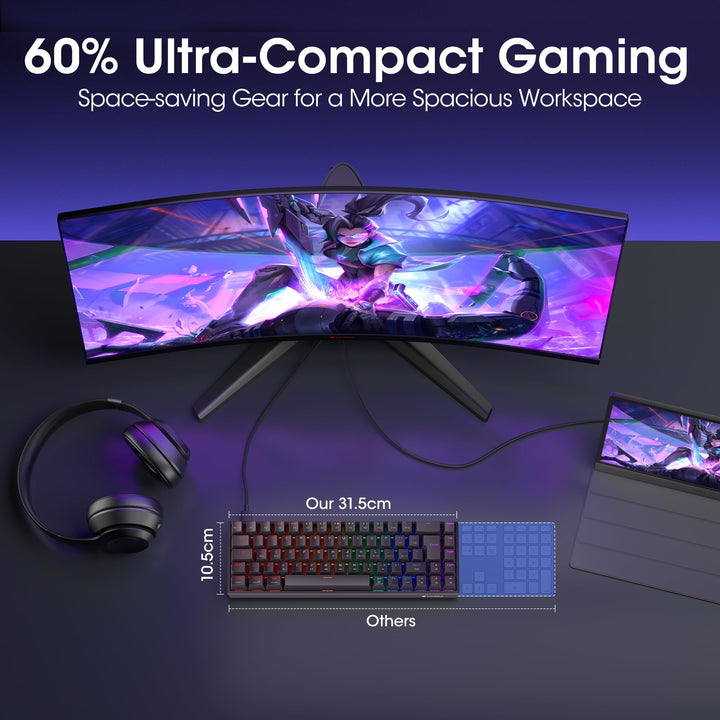 KOORUI 60% Mechanical Gaming Keyboard MKC01 - Blue Switch RGB Backlit Compact Keyboard