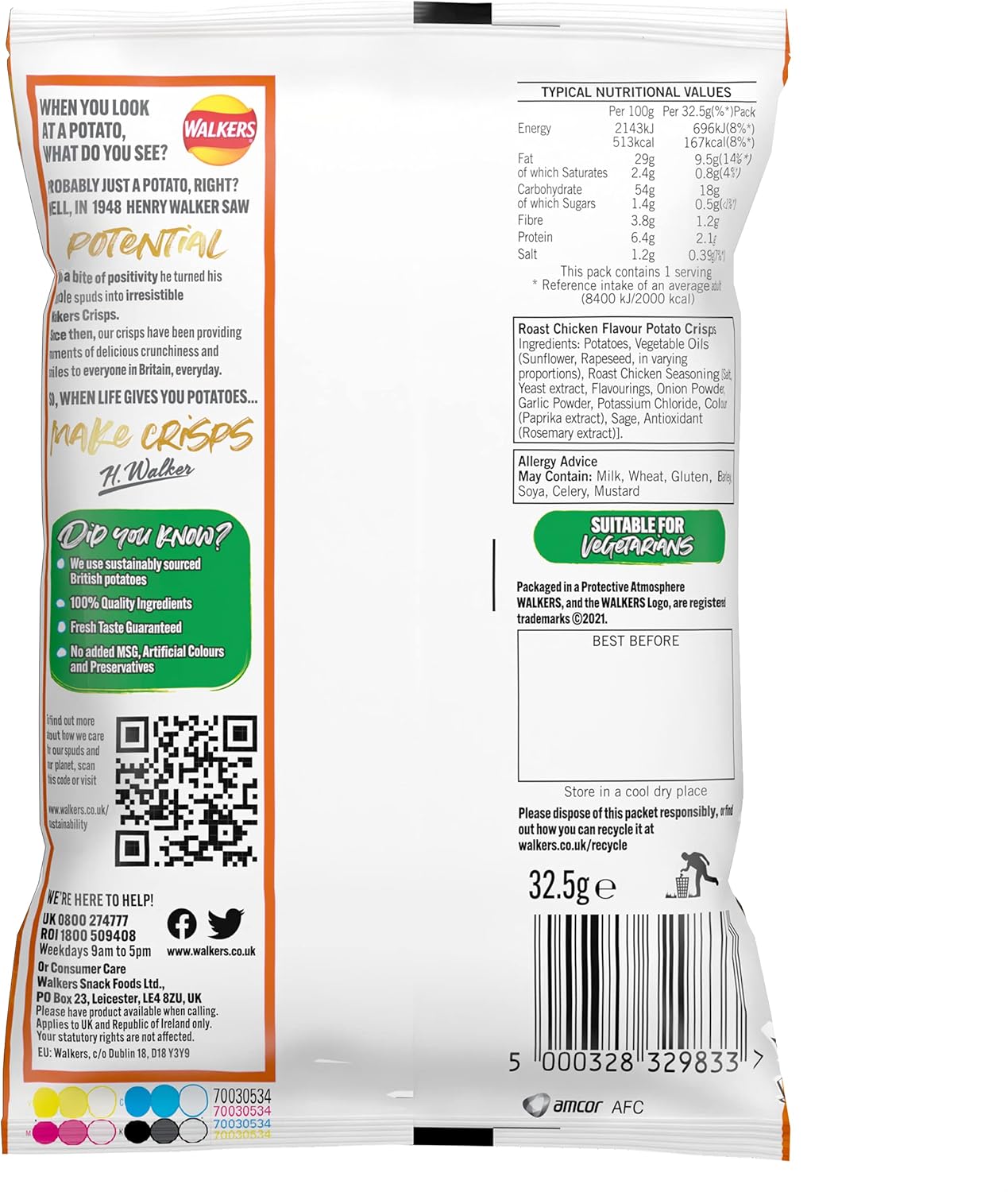 Walkers Roast Chicken Crisps 32.5g (Case of 32) - Made with 100% British Potatoes 7