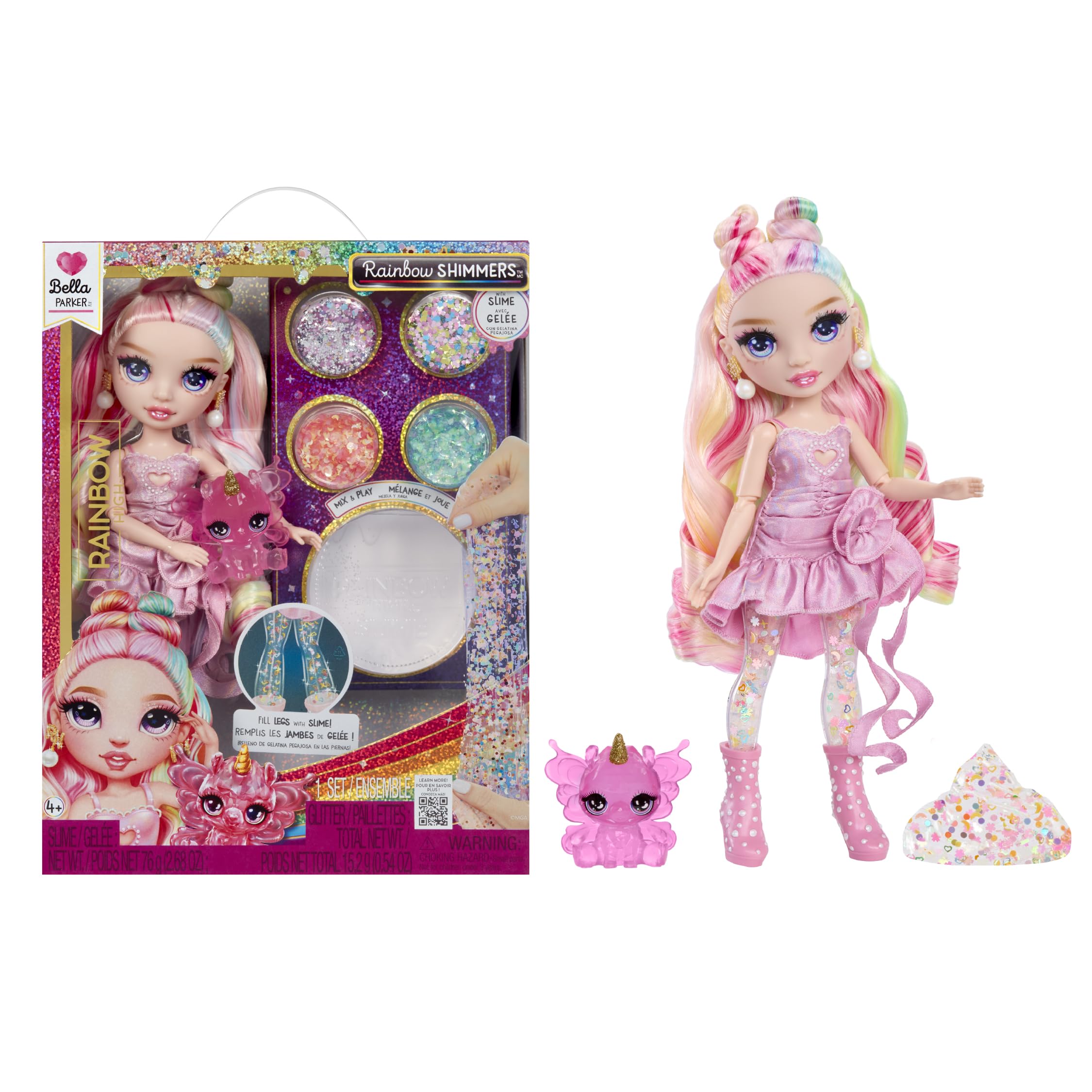 Rainbow High Rainbow Shimmers with Slime - Bella (Pink) - 28cm Fashion Doll Playset 1
